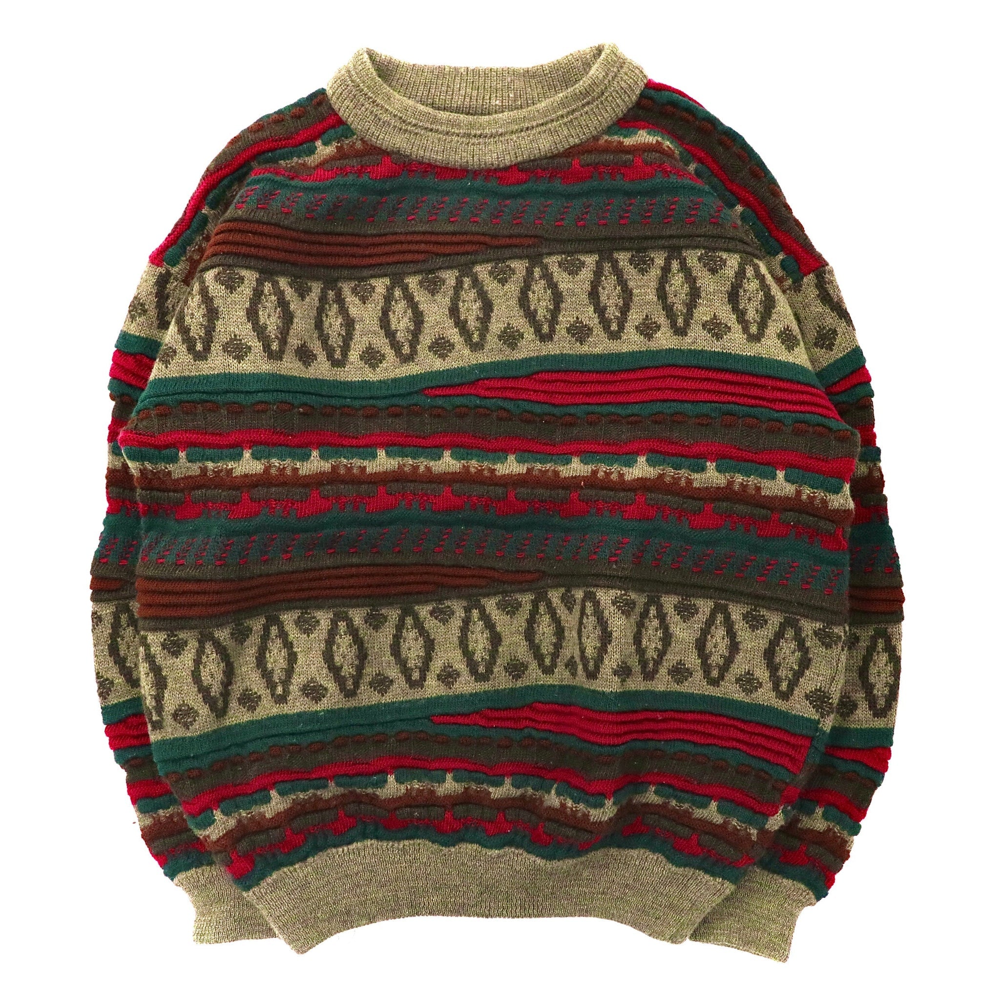 IL DANTE Maglione 3D in maglia oversize S Marrone Fantasia anni '90 Made in Australia in Lana