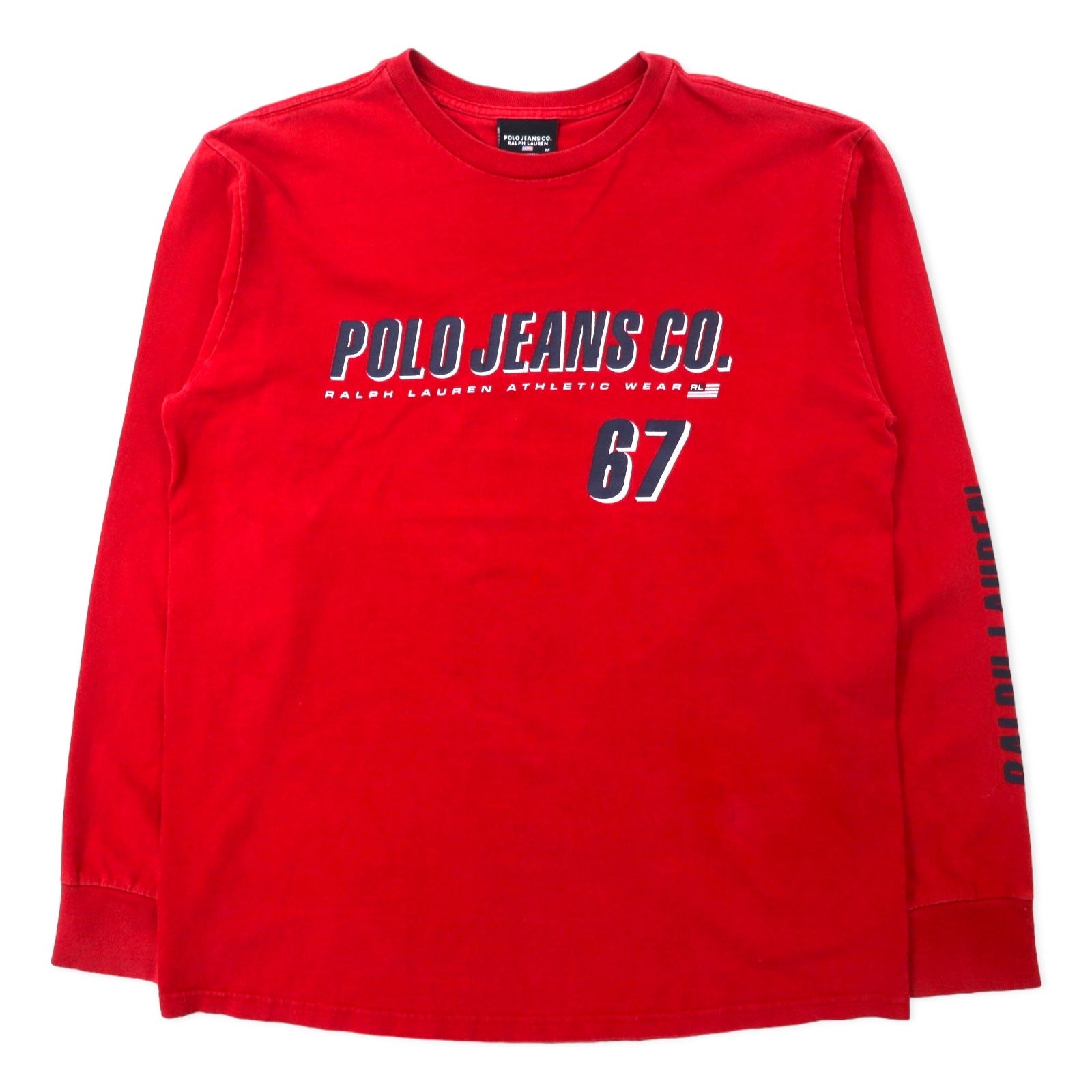 POLO JEANS CO. RALPH LAUREN T-shirt a maniche lunghe con logo stampato, taglia M, rossa, in cotone, con logo sulla manica