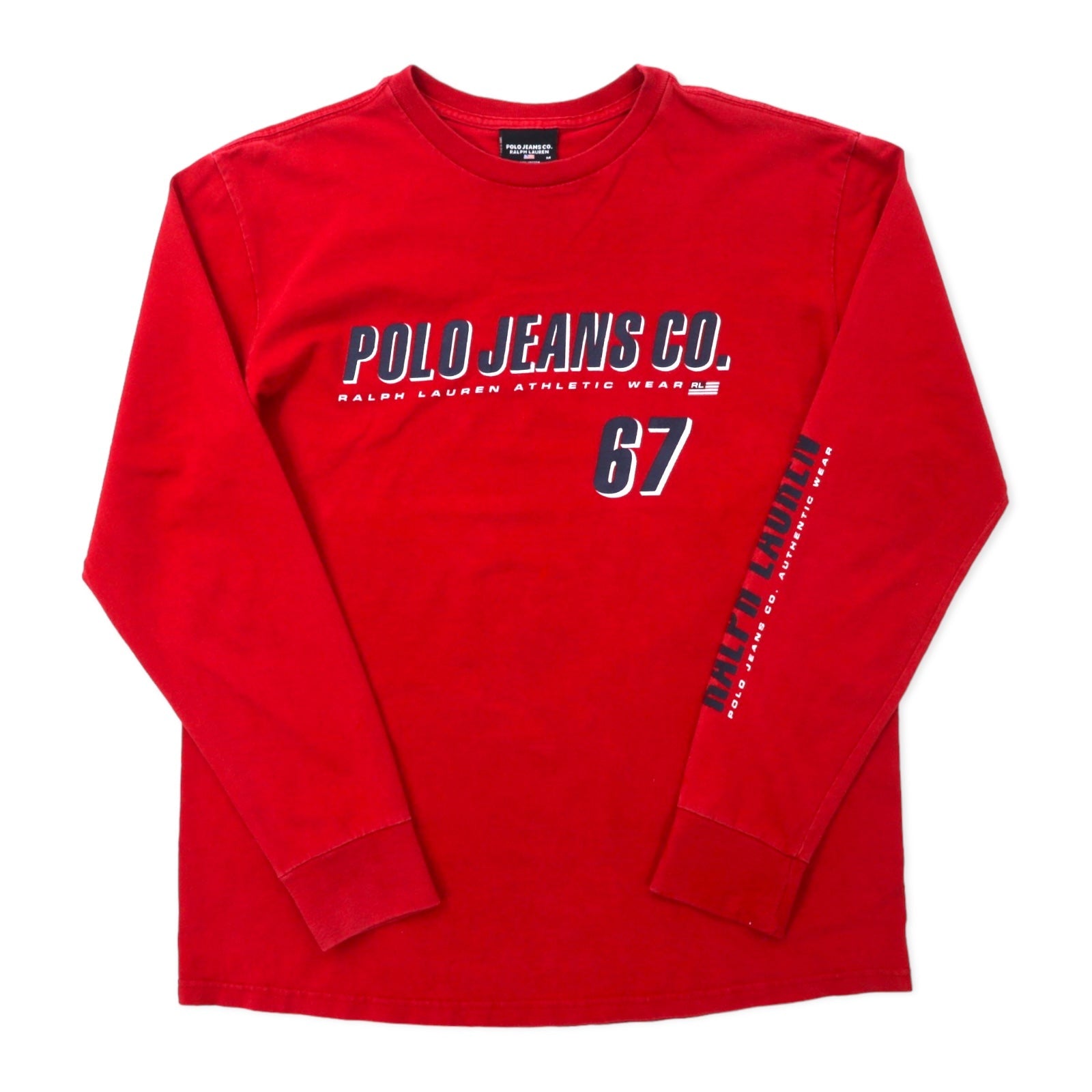 POLO JEANS CO. RALPH LAUREN T-shirt a maniche lunghe con logo stampato, taglia M, rossa, in cotone, con logo sulla manica