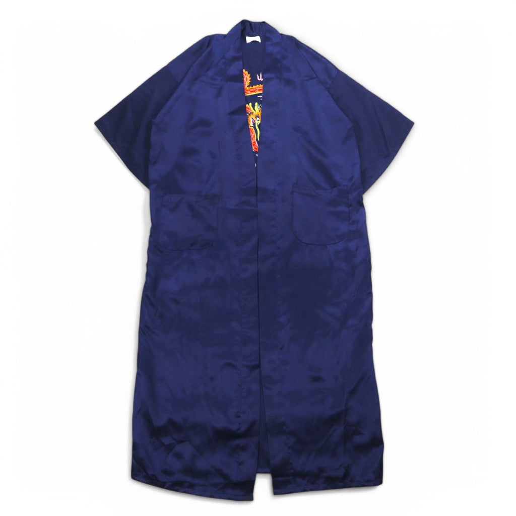Vestaglia Vintage in Raso Souvenir, Vestaglia Kimono in Raso Souvenir, TAGLIA UNICA, Blu Navy, Ricamo Drago