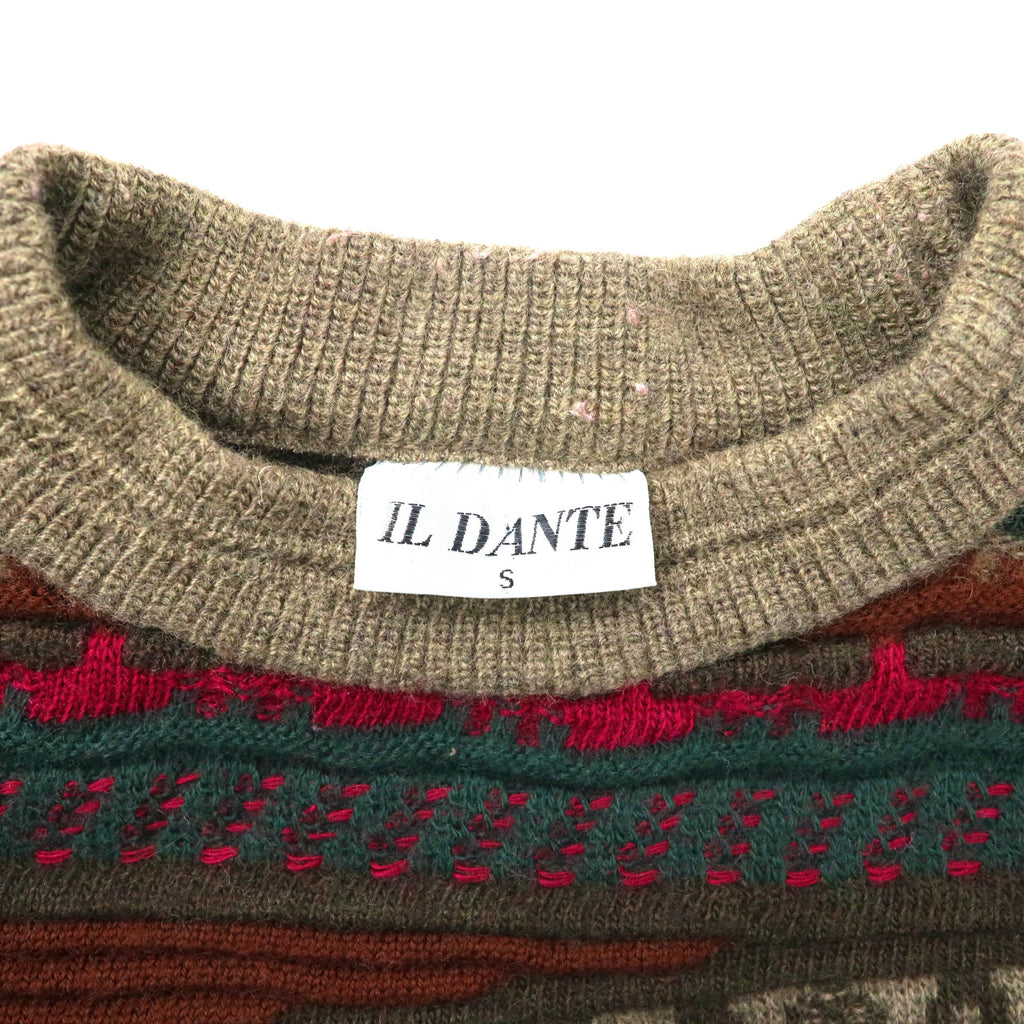 IL DANTE Maglione 3D in maglia oversize S Marrone Fantasia anni '90 Made in Australia in Lana
