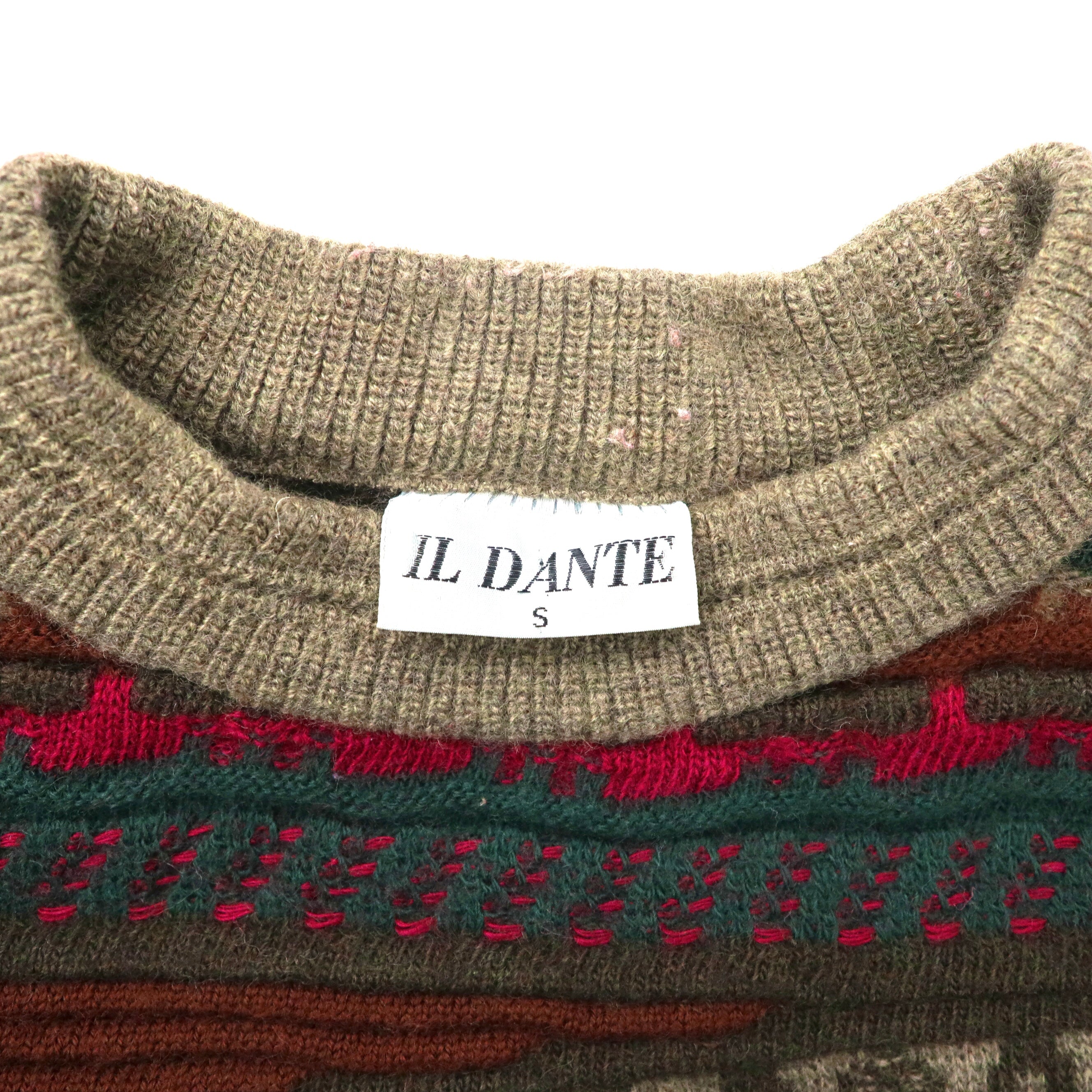 IL DANTE Maglione 3D in maglia oversize S Marrone Fantasia anni '90 Made in Australia in Lana