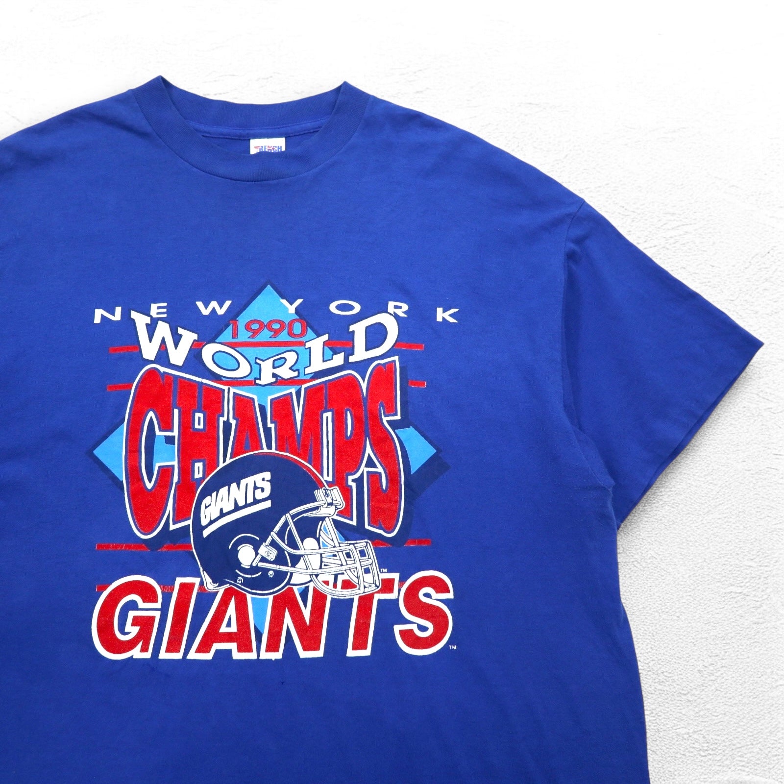 TRENCH anni '90 USA NEW YORK GIANTS T-shirt stampata 2XL blu cotone WORLD CHAMPS