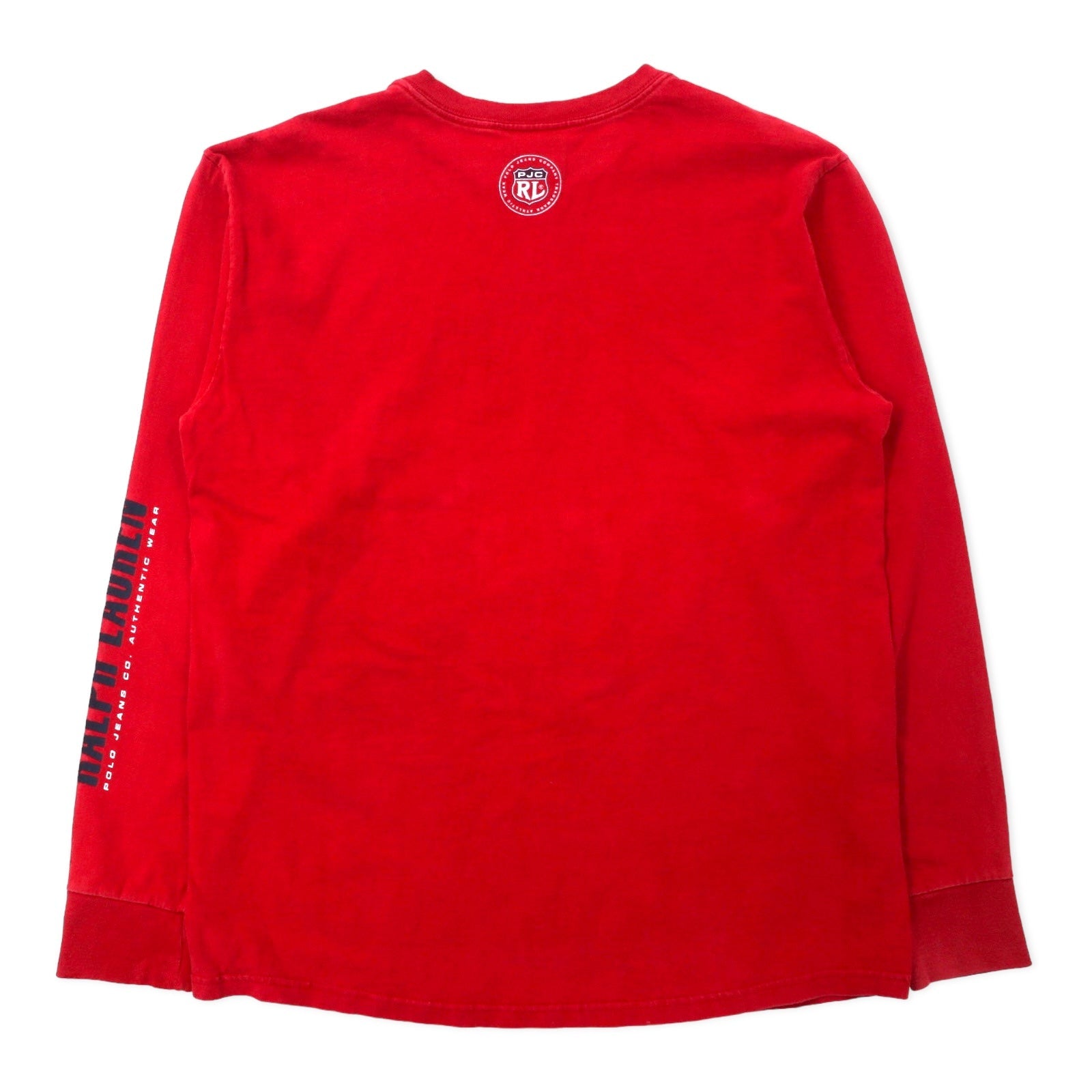 POLO JEANS CO. RALPH LAUREN T-shirt a maniche lunghe con logo stampato, taglia M, rossa, in cotone, con logo sulla manica