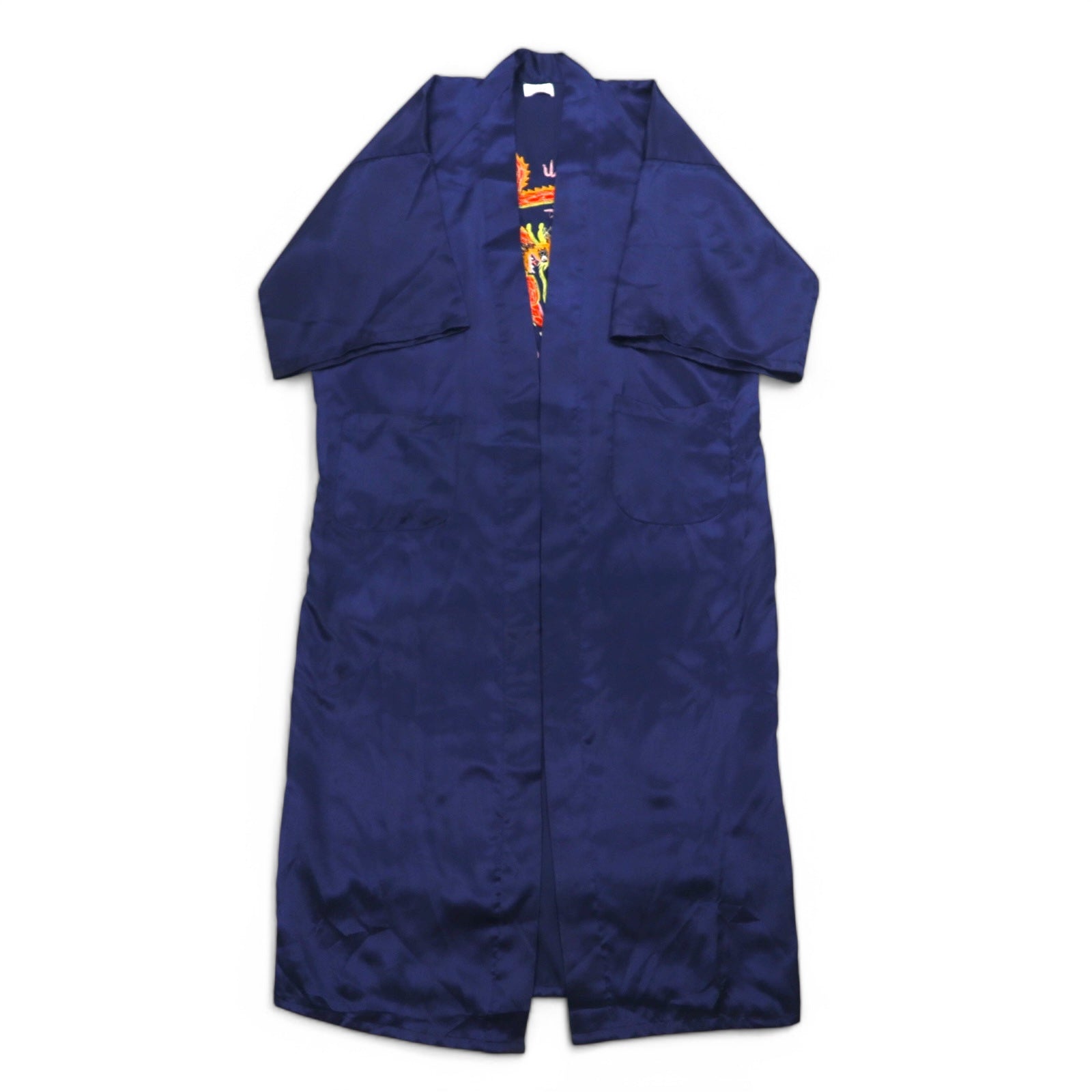 Vestaglia Vintage in Raso Souvenir, Vestaglia Kimono in Raso Souvenir, TAGLIA UNICA, Blu Navy, Ricamo Drago