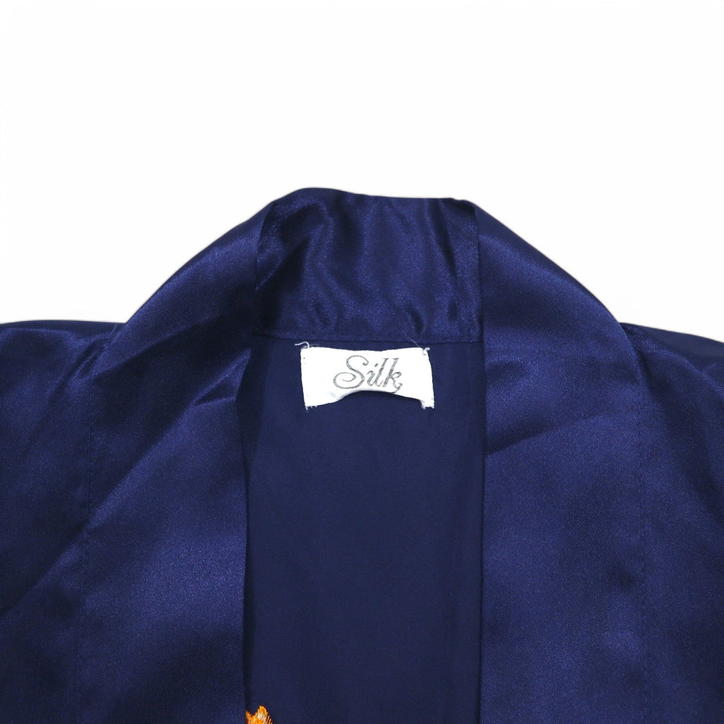 Vestaglia Vintage in Raso Souvenir, Vestaglia Kimono in Raso Souvenir, TAGLIA UNICA, Blu Navy, Ricamo Drago