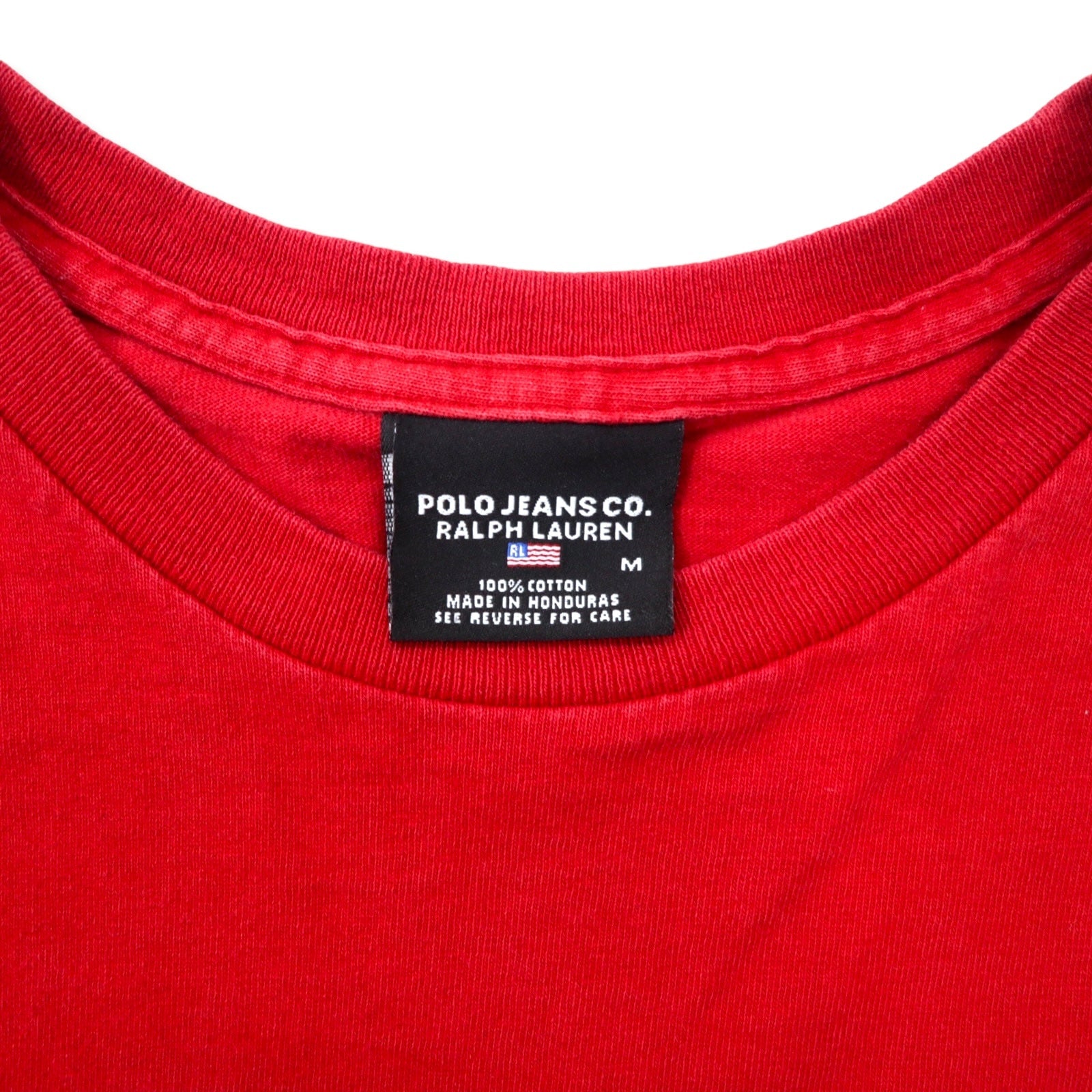 POLO JEANS CO. RALPH LAUREN T-shirt a maniche lunghe con logo stampato, taglia M, rossa, in cotone, con logo sulla manica