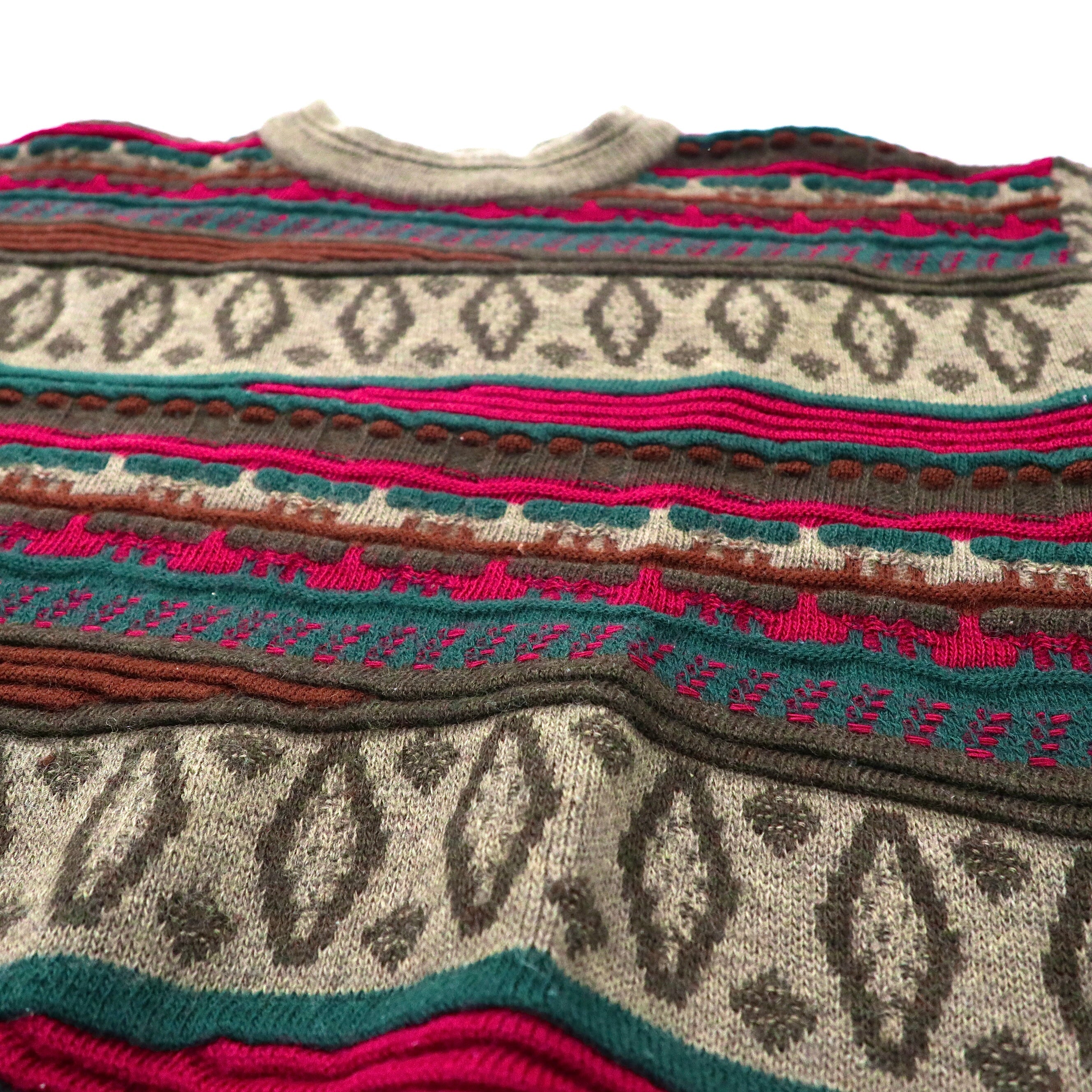 IL DANTE Maglione 3D in maglia oversize S Marrone Fantasia anni '90 Made in Australia in Lana