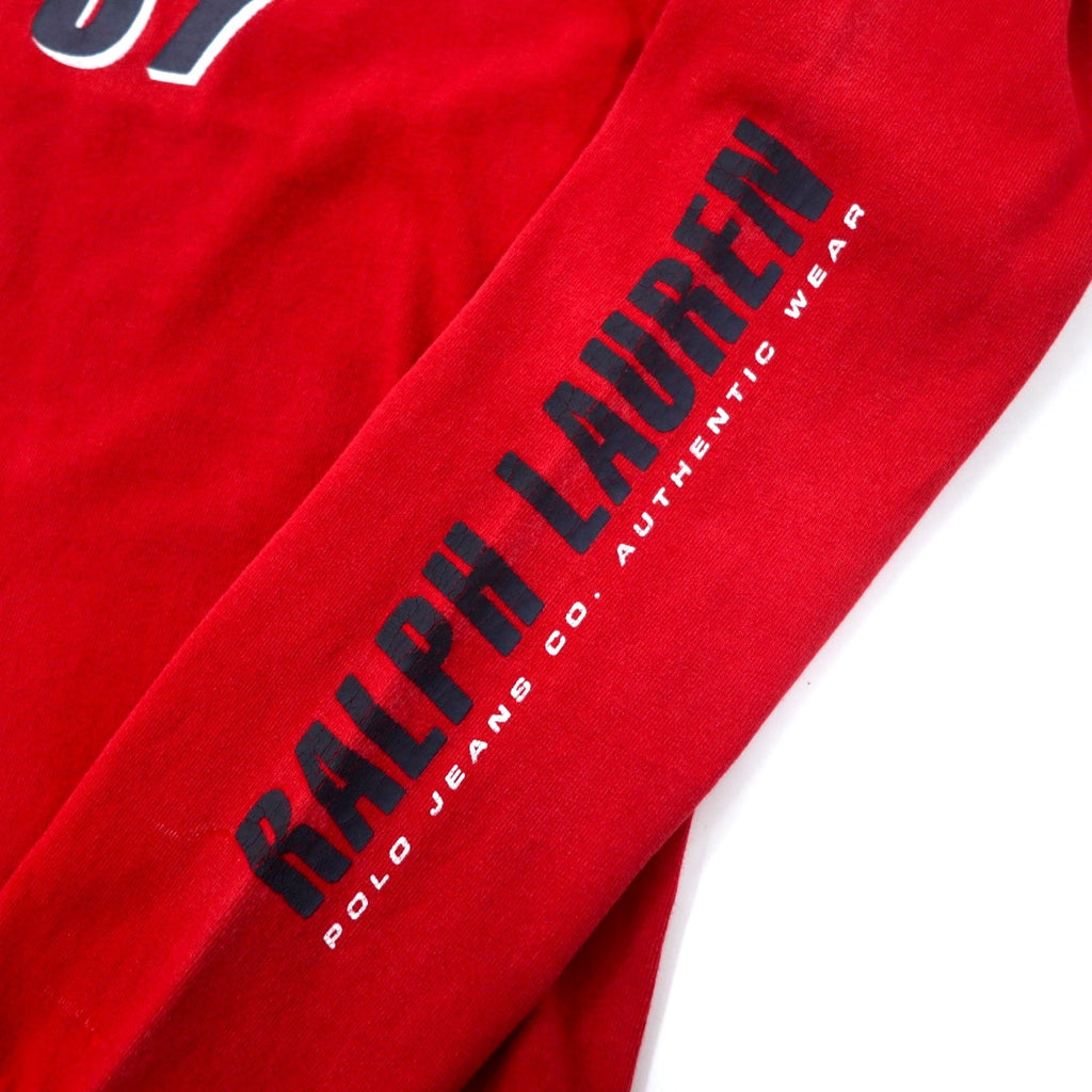 POLO JEANS CO. RALPH LAUREN ロゴプリント ロングスリーブ Tシャツ ロンT M レッド コットン 袖ロゴ