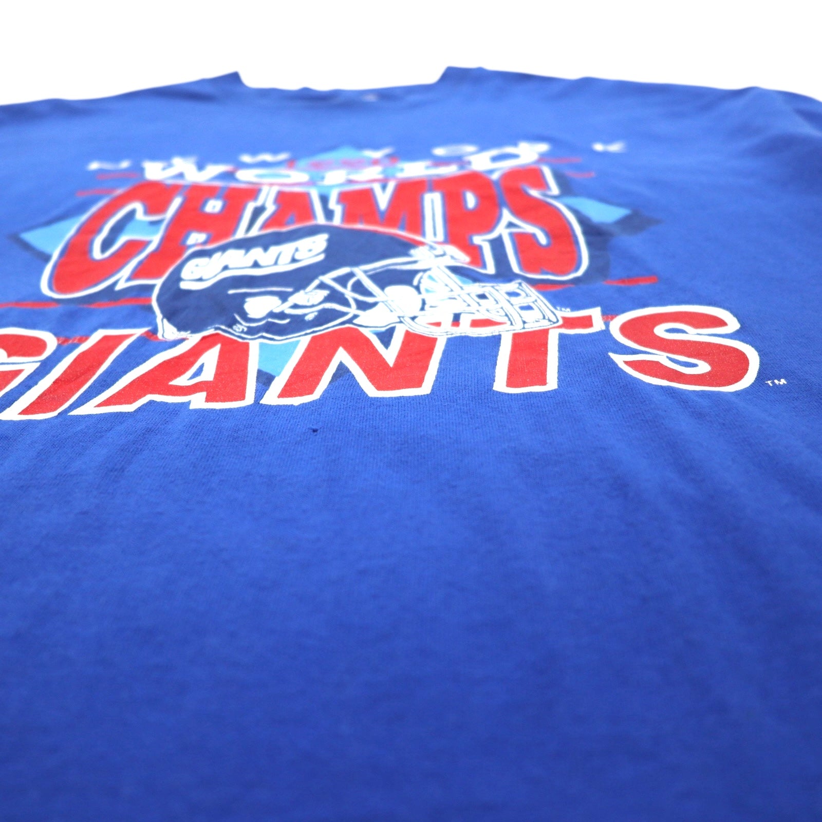 TRENCH anni '90 USA NEW YORK GIANTS T-shirt stampata 2XL blu cotone WORLD CHAMPS