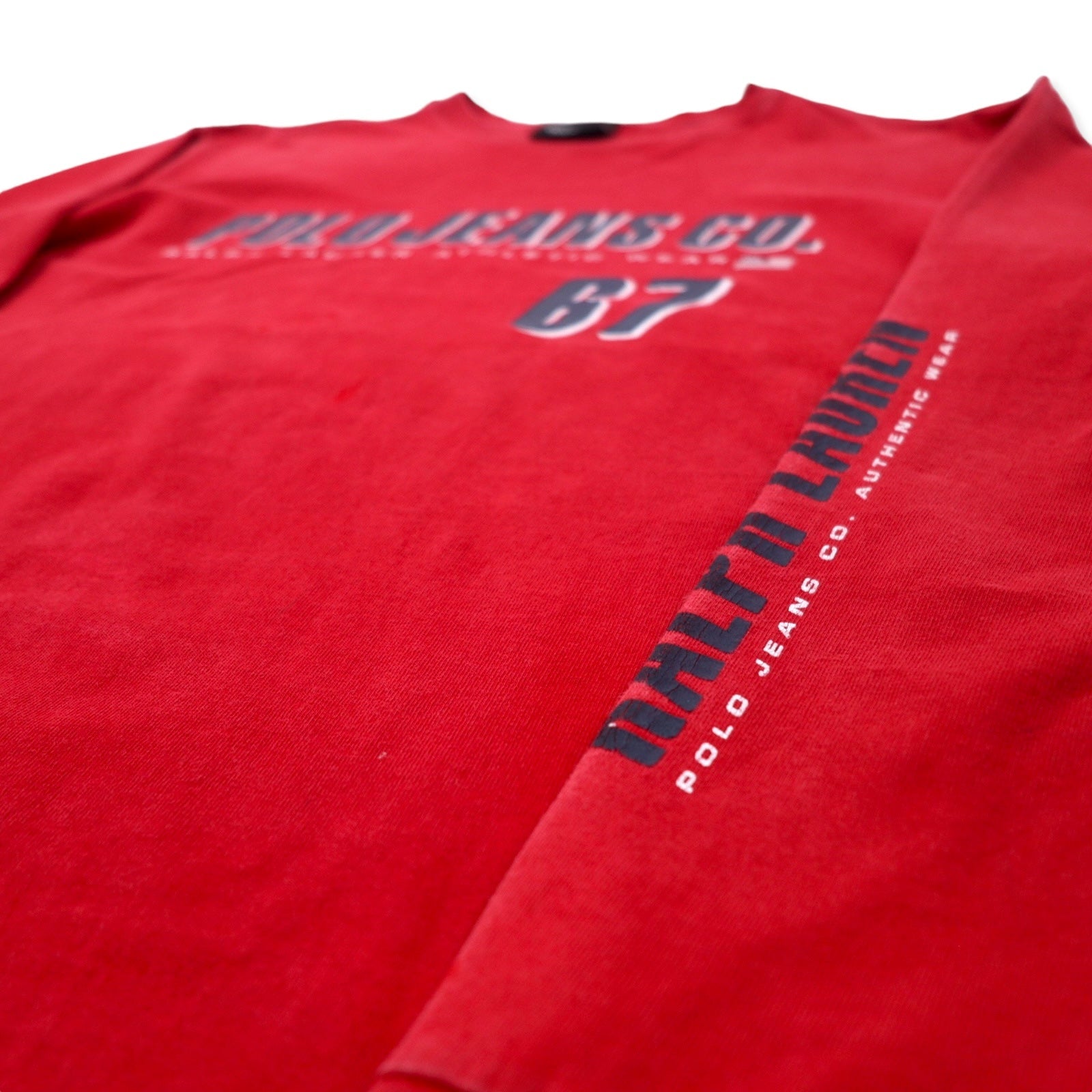 POLO JEANS CO. RALPH LAUREN T-shirt a maniche lunghe con logo stampato, taglia M, rossa, in cotone, con logo sulla manica