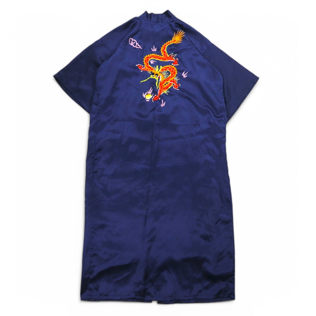 Vestaglia Vintage in Raso Souvenir, Vestaglia Kimono in Raso Souvenir, TAGLIA UNICA, Blu Navy, Ricamo Drago