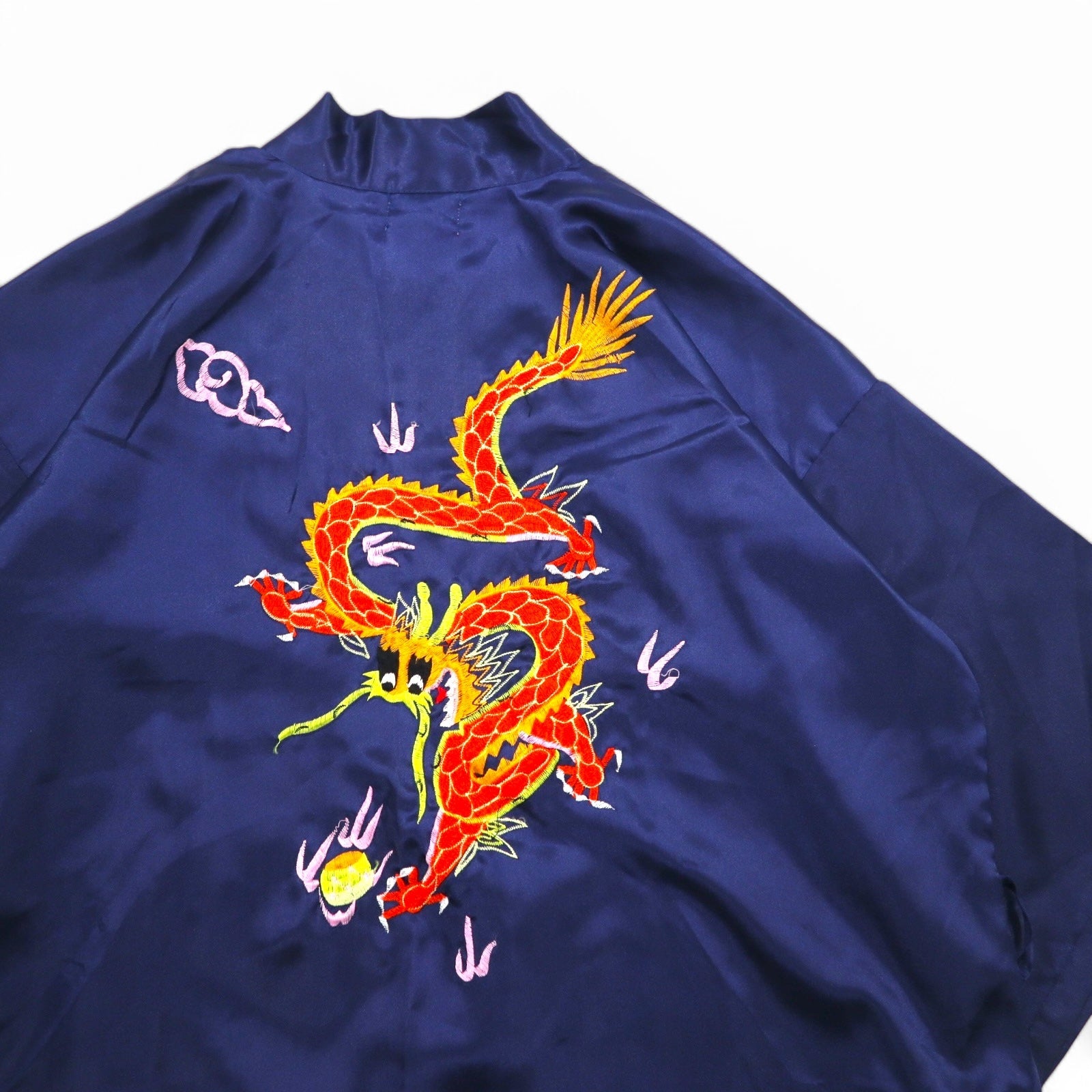 Vestaglia Vintage in Raso Souvenir, Vestaglia Kimono in Raso Souvenir, TAGLIA UNICA, Blu Navy, Ricamo Drago