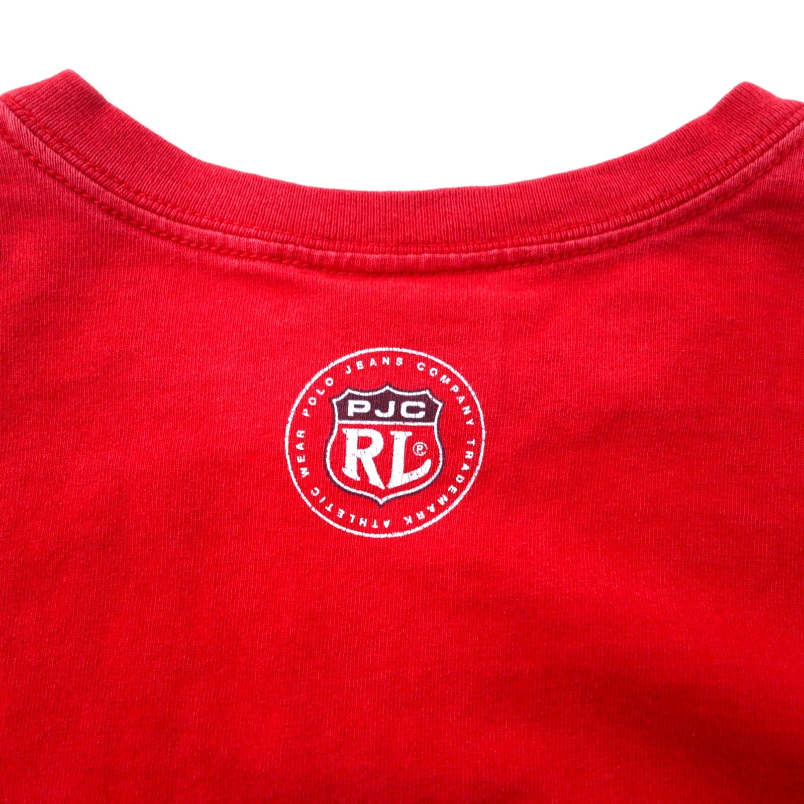 POLO JEANS CO. RALPH LAUREN T-shirt a maniche lunghe con logo stampato, taglia M, rossa, in cotone, con logo sulla manica