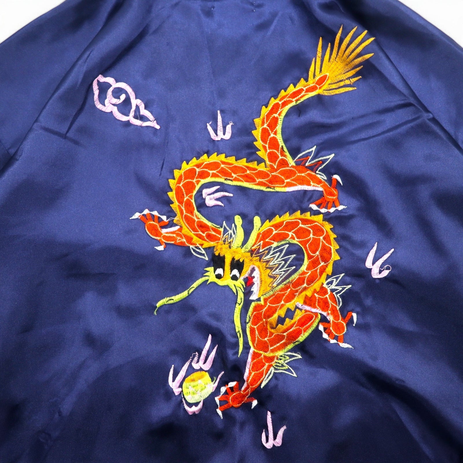 Vestaglia Vintage in Raso Souvenir, Vestaglia Kimono in Raso Souvenir, TAGLIA UNICA, Blu Navy, Ricamo Drago
