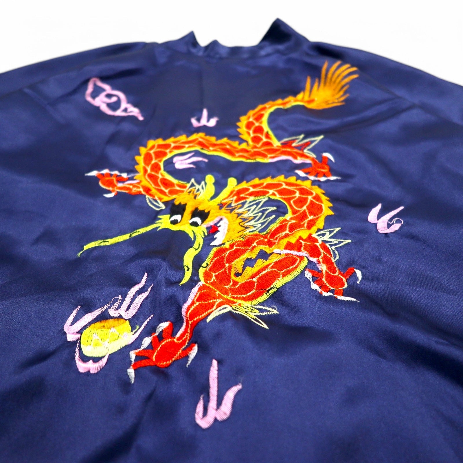 Vestaglia Vintage in Raso Souvenir, Vestaglia Kimono in Raso Souvenir, TAGLIA UNICA, Blu Navy, Ricamo Drago