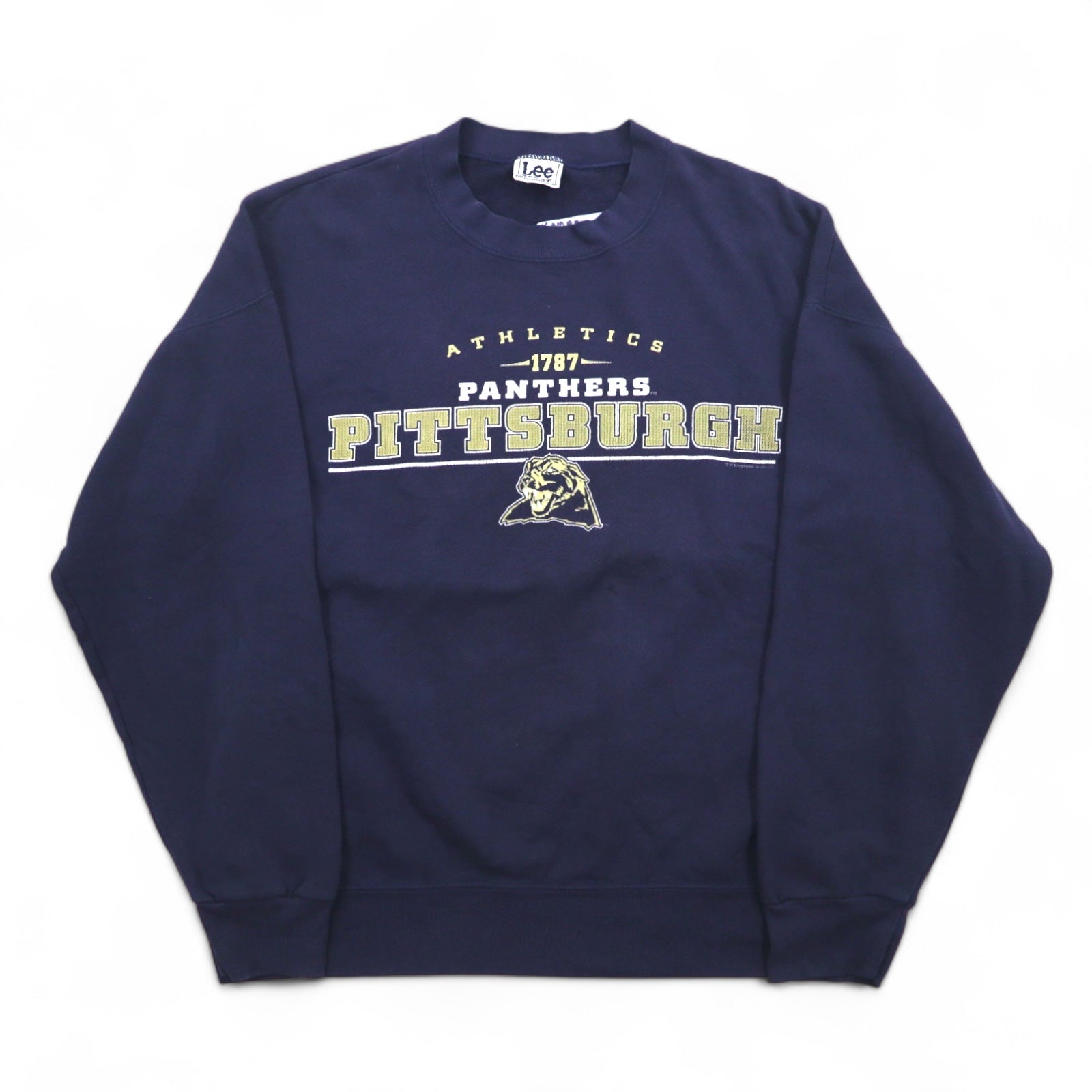 Lee SPORT anni '90 felpa college L blu navy stampa football PANTHERS PITTSBURGH