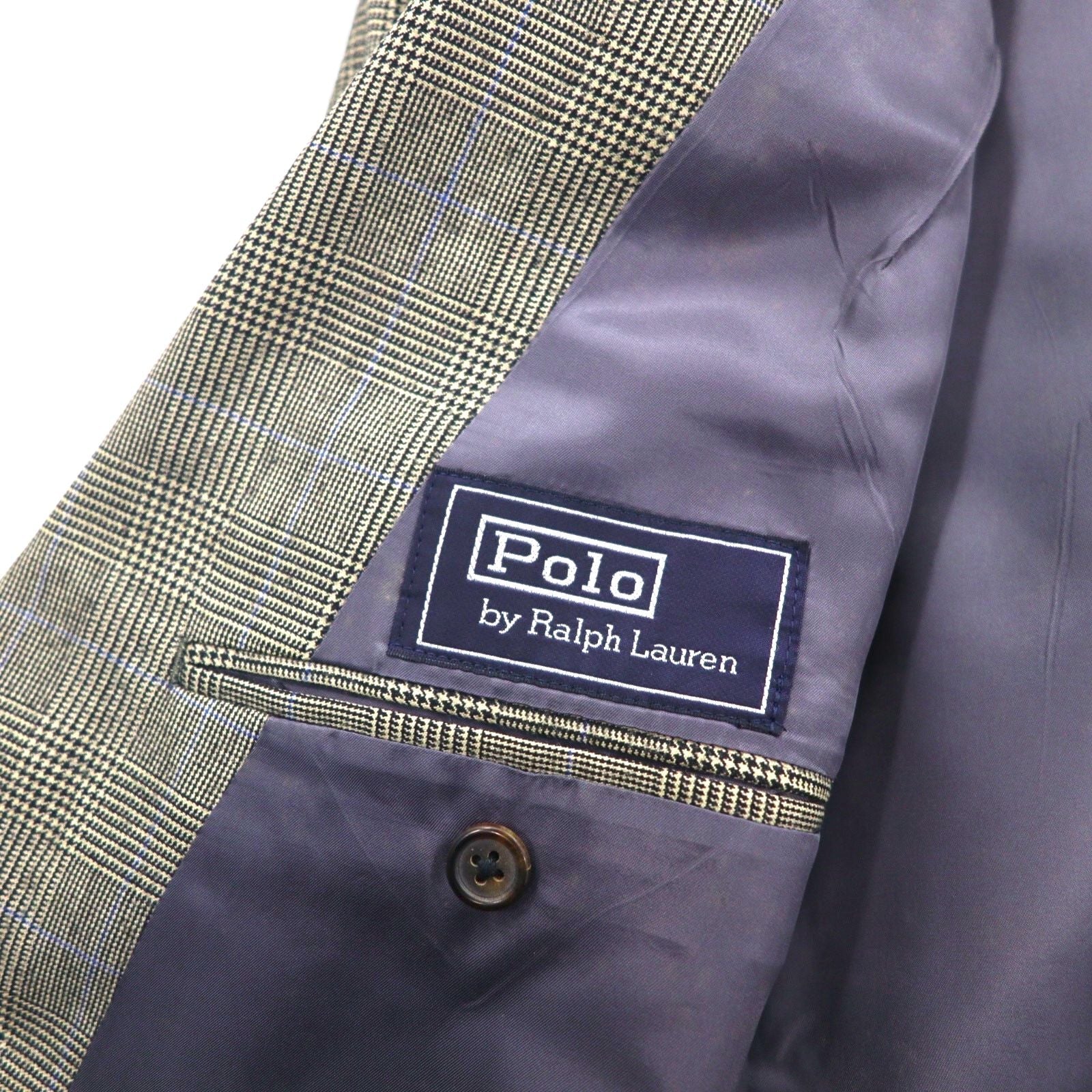 Polo Ralph Lauren 90年代 日本製 ピークドラペル ダブル テーラードジャケット M グレー ウール グレンチェック