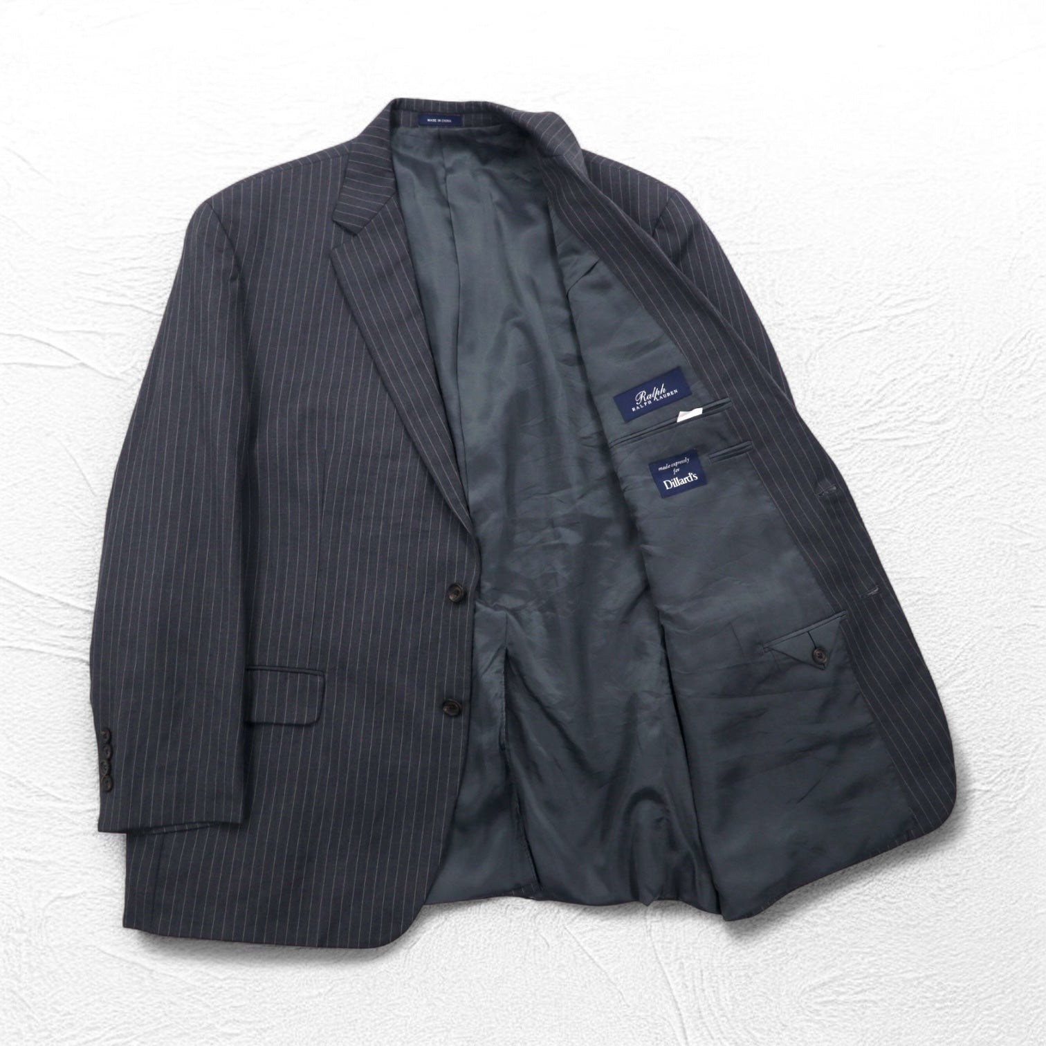 RALPH LAUREN Giacca sartoriale 2 bottoni Completo L Grigio Gessato Lana Esclusiva Dillard's