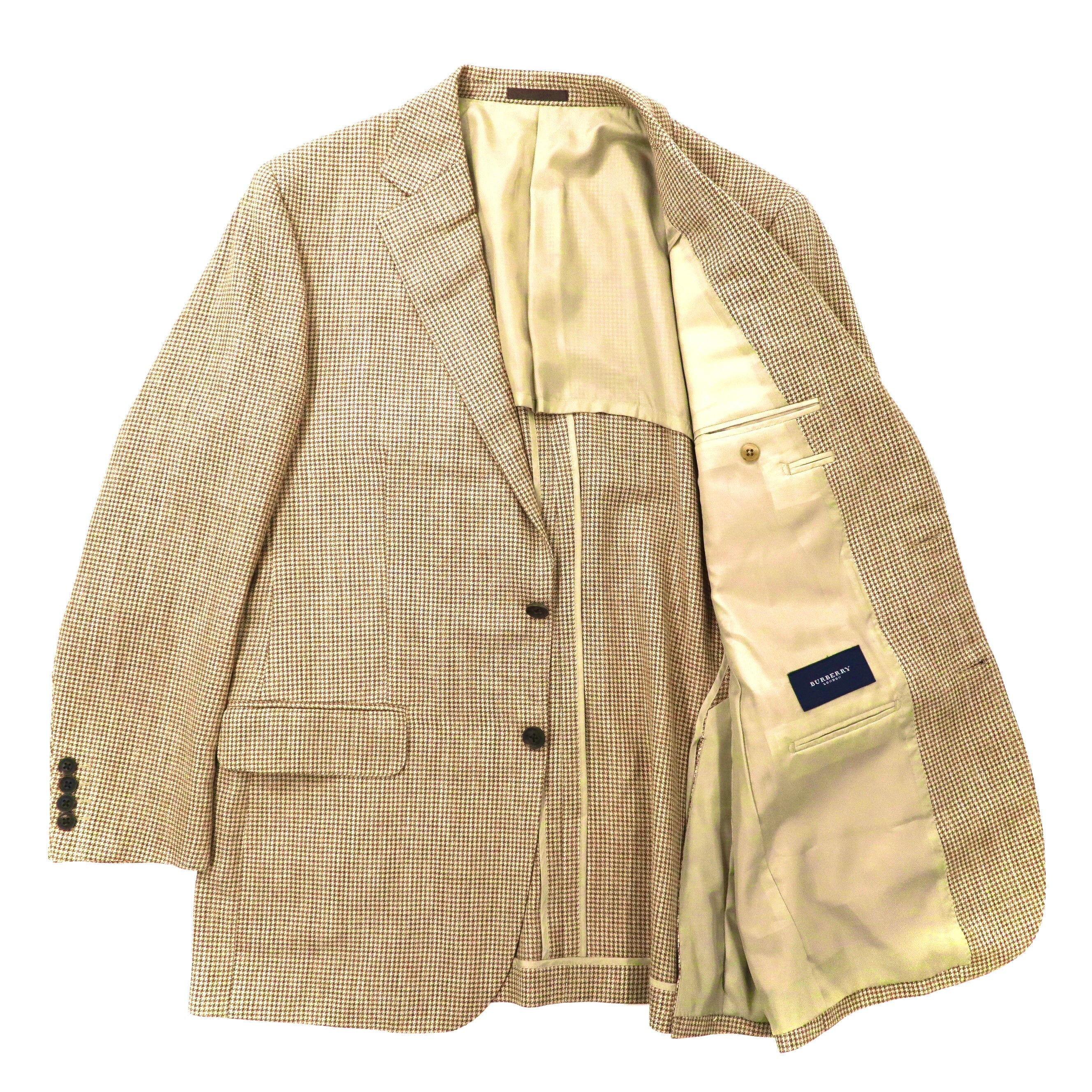 BURBERRY 2Bテーラードジャケット 180 AB7 ベージュ 千鳥格子 ウール シルク混 日本製