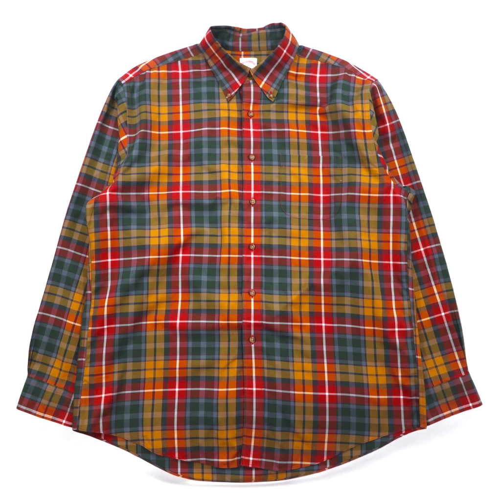 Brooks Brothers 346 ビッグサイズ ボタンダウンシャツ L マルチカラー チェック オレンジ イエロー グリーン