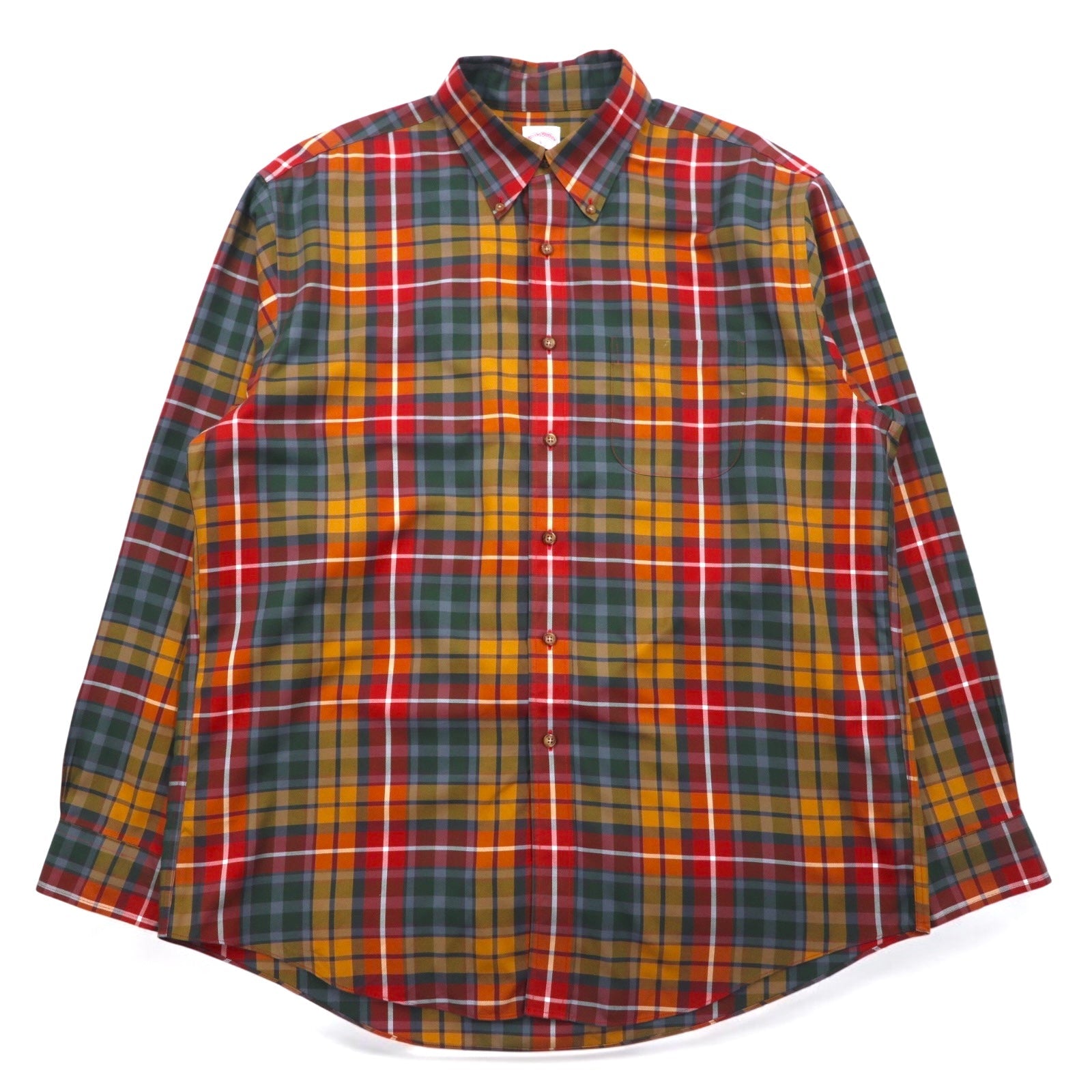Brooks Brothers 346 ビッグサイズ ボタンダウンシャツ L マルチカラー チェック オレンジ イエロー グリーン