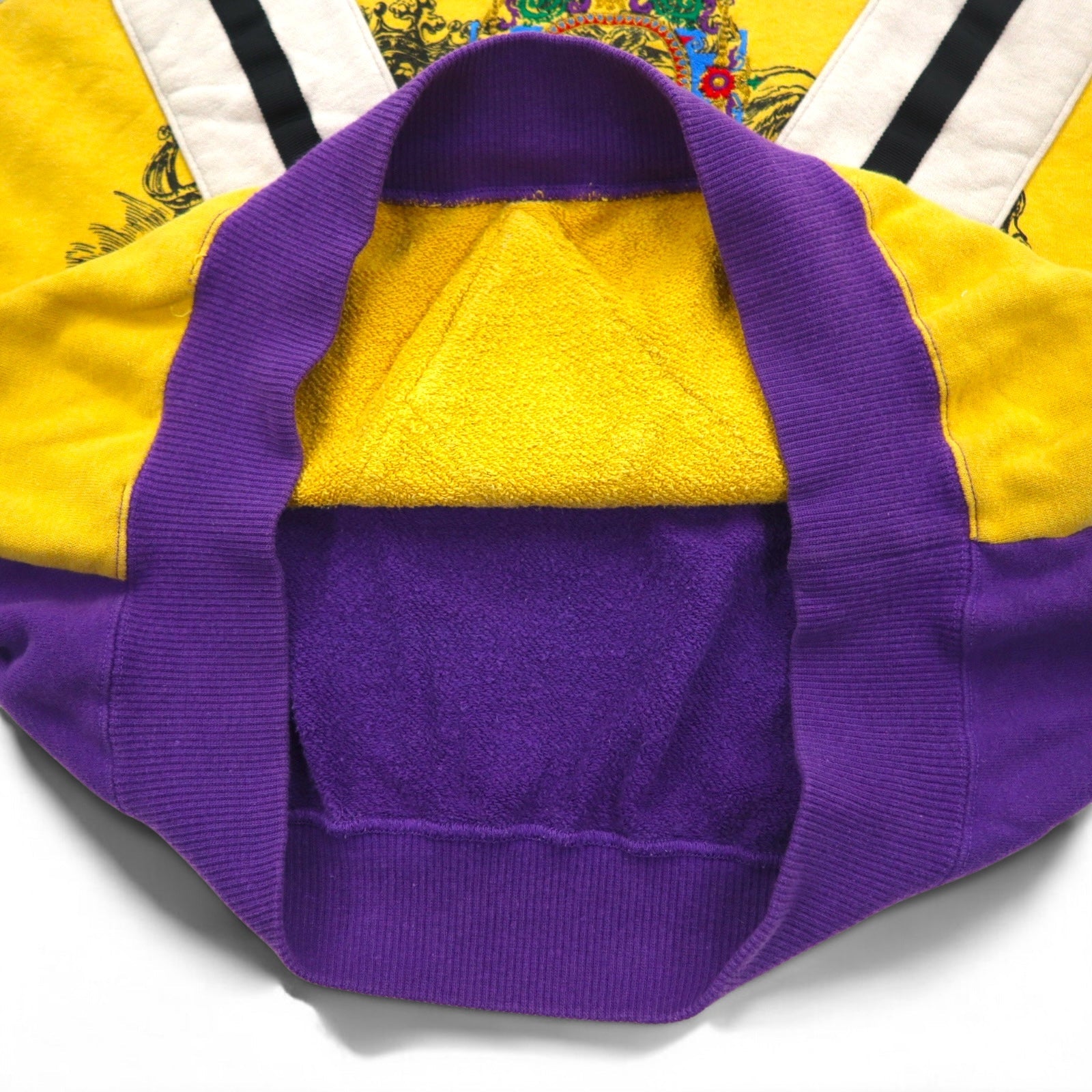 Felpa vintage anni '90 made in Japan FARNESE XL viola gialla motivo pazzo Reika