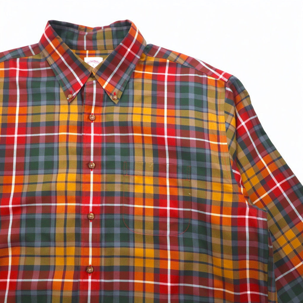 Brooks Brothers 346 ビッグサイズ ボタンダウンシャツ L マルチカラー チェック オレンジ イエロー グリーン