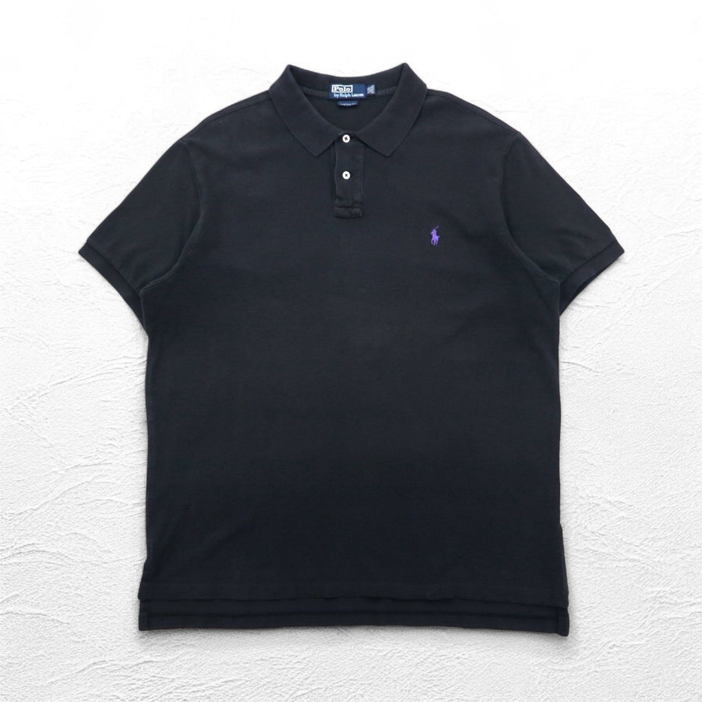 Polo by Ralph Lauren anni '90 CUSTOM FIT Polo 2XL nera a nido d'ape con piccolo ricamo pony