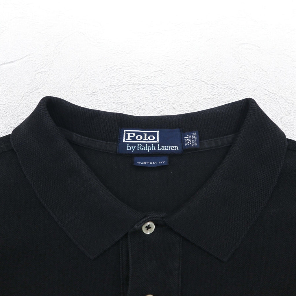 Polo by Ralph Lauren anni '90 CUSTOM FIT Polo 2XL nera a nido d'ape con piccolo ricamo pony