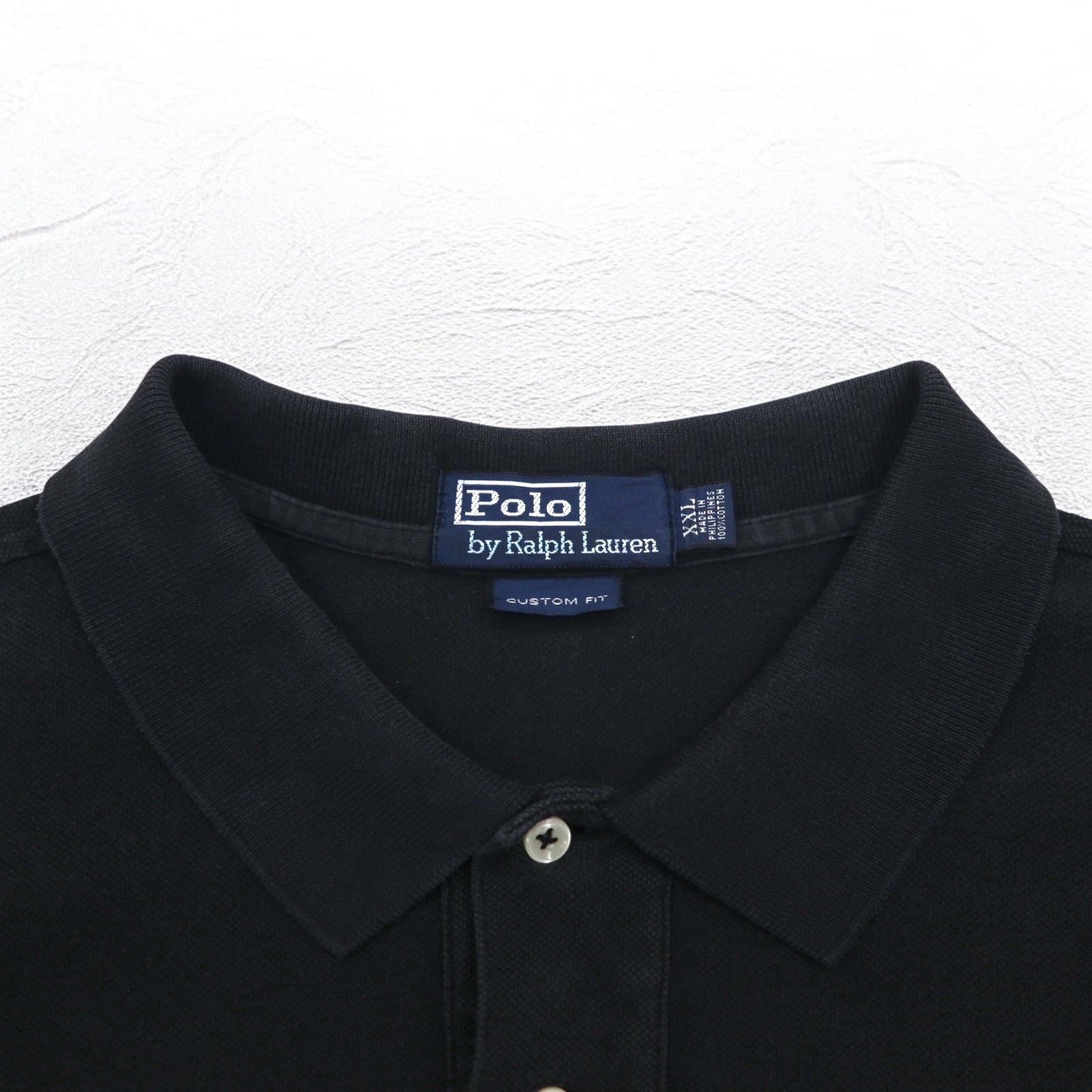 Polo by Ralph Lauren anni '90 CUSTOM FIT Polo 2XL nera a nido d'ape con piccolo ricamo pony