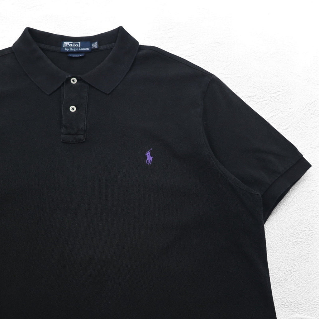 Polo by Ralph Lauren anni '90 CUSTOM FIT Polo 2XL nera a nido d'ape con piccolo ricamo pony