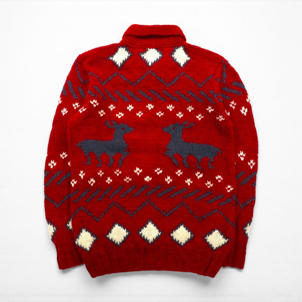 Woolrich 70年代 白タグ ショールカラー カウチン ニット セーター L レッド ノルディック柄 ウール