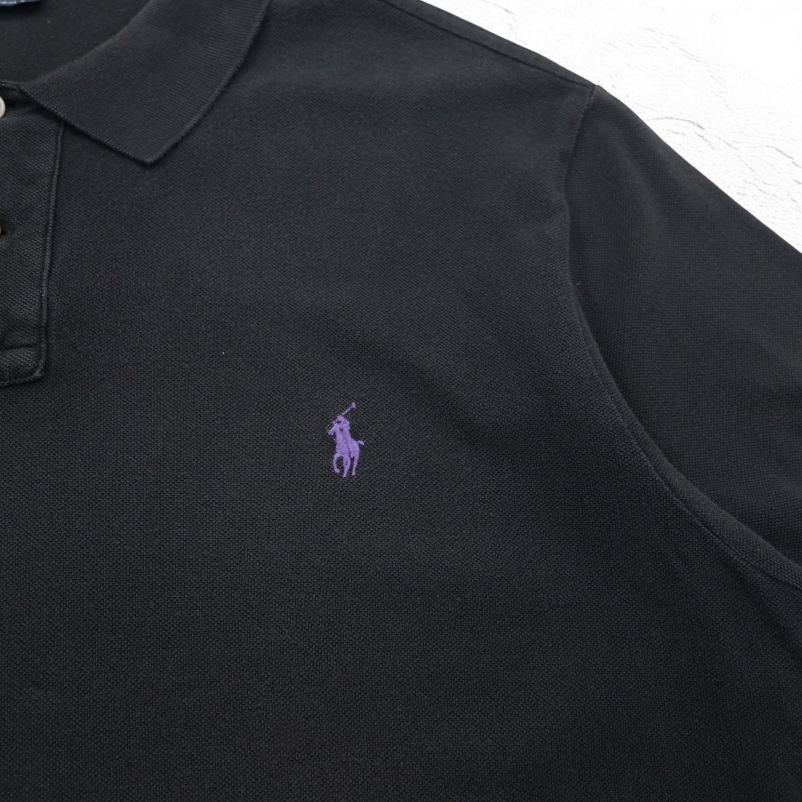 Polo by Ralph Lauren anni '90 CUSTOM FIT Polo 2XL nera a nido d'ape con piccolo ricamo pony