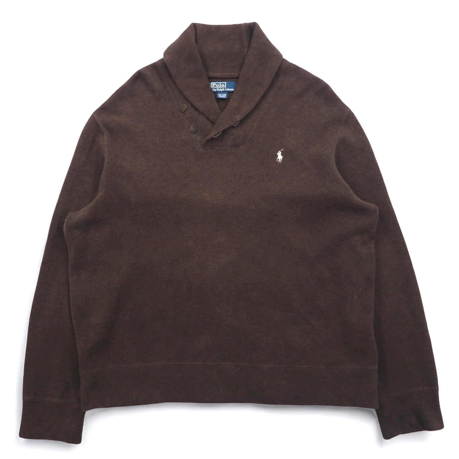 Polo by Ralph Lauren maglione con colletto a scialle e toppe sui gomiti, taglia XL, marrone, con ricamo piccolo pony