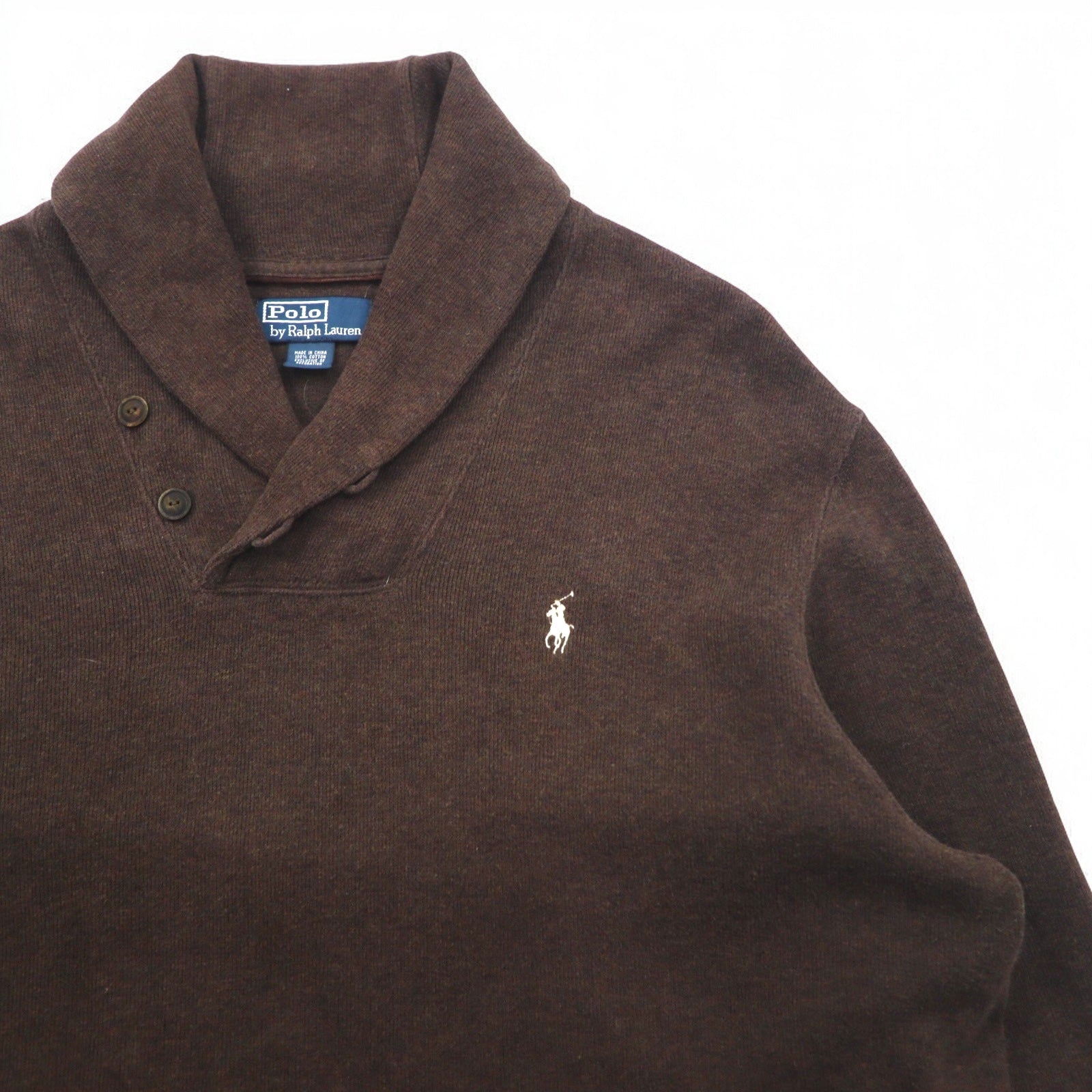 Polo by Ralph Lauren maglione con colletto a scialle e toppe sui gomiti, taglia XL, marrone, con ricamo piccolo pony