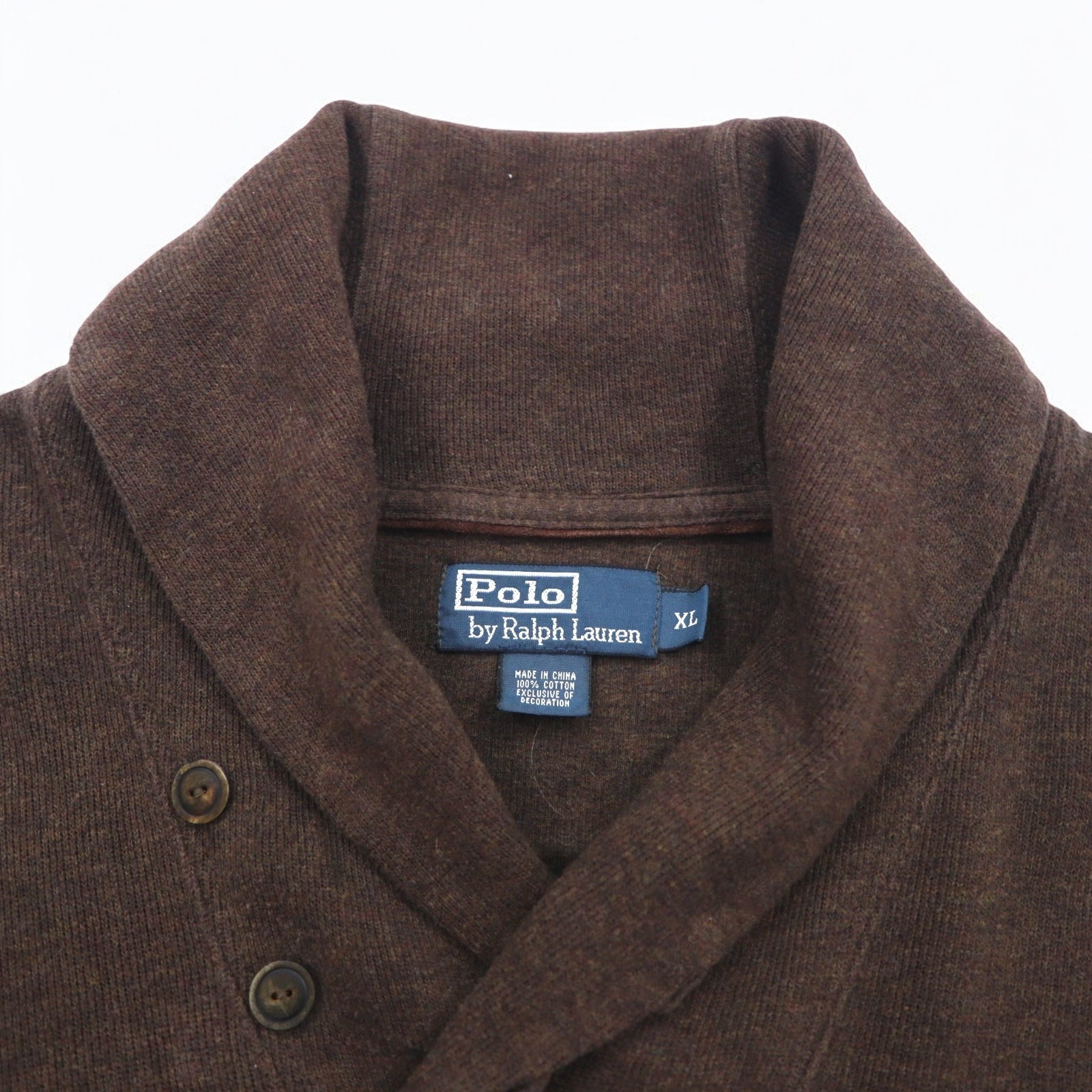 Polo by Ralph Lauren maglione con colletto a scialle e toppe sui gomiti, taglia XL, marrone, con ricamo piccolo pony