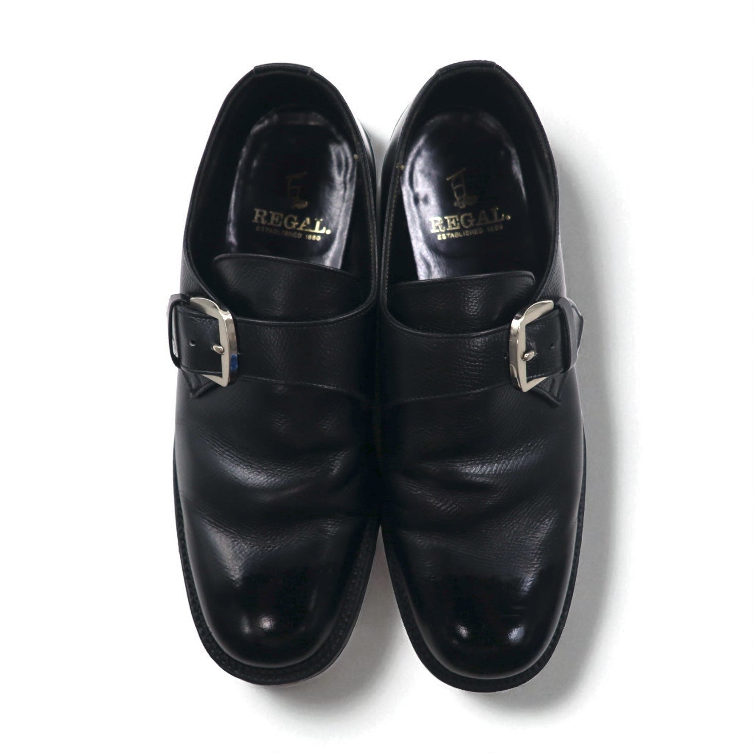 Scarpe eleganti Monkstrap REGAL 26 cm nere in pelle goffrata 2321 Prodotto in Giappone