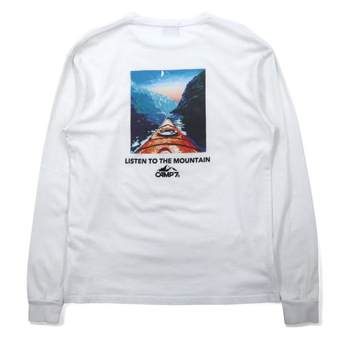 CAMP7 T-shirt a maniche lunghe, taglia L, bianca, con stampa logo, in cotone