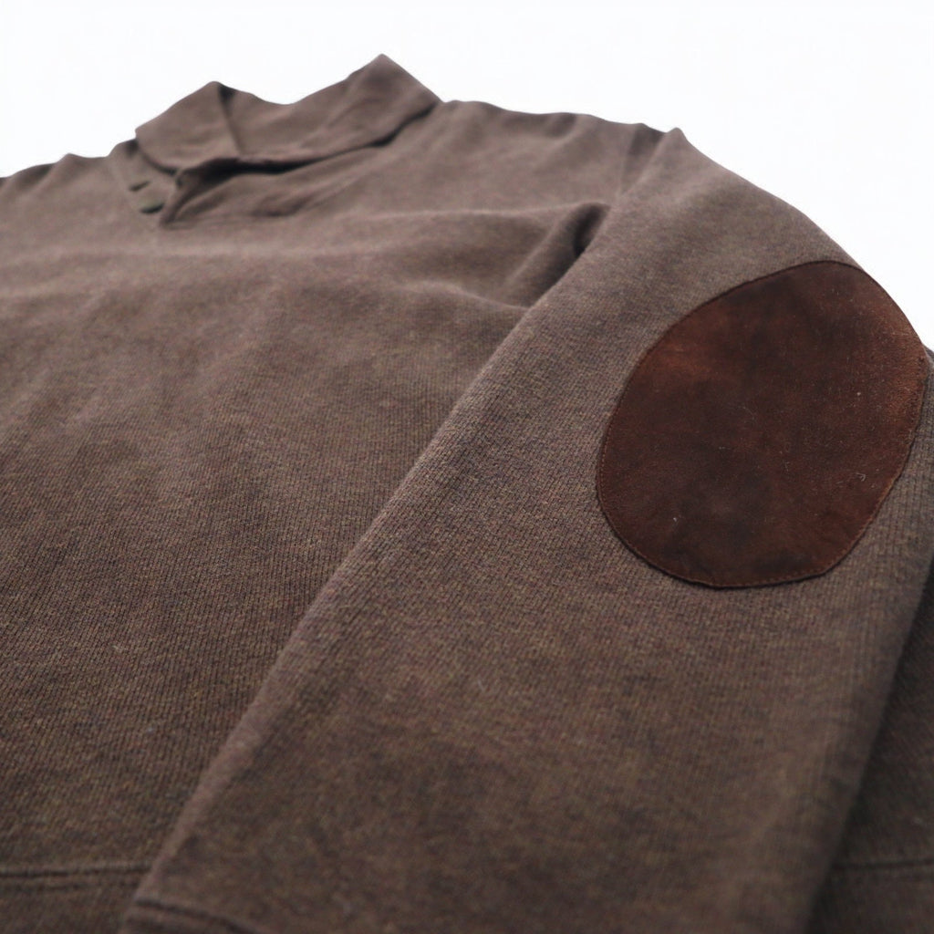 Polo by Ralph Lauren maglione con colletto a scialle e toppe sui gomiti, taglia XL, marrone, con ricamo piccolo pony