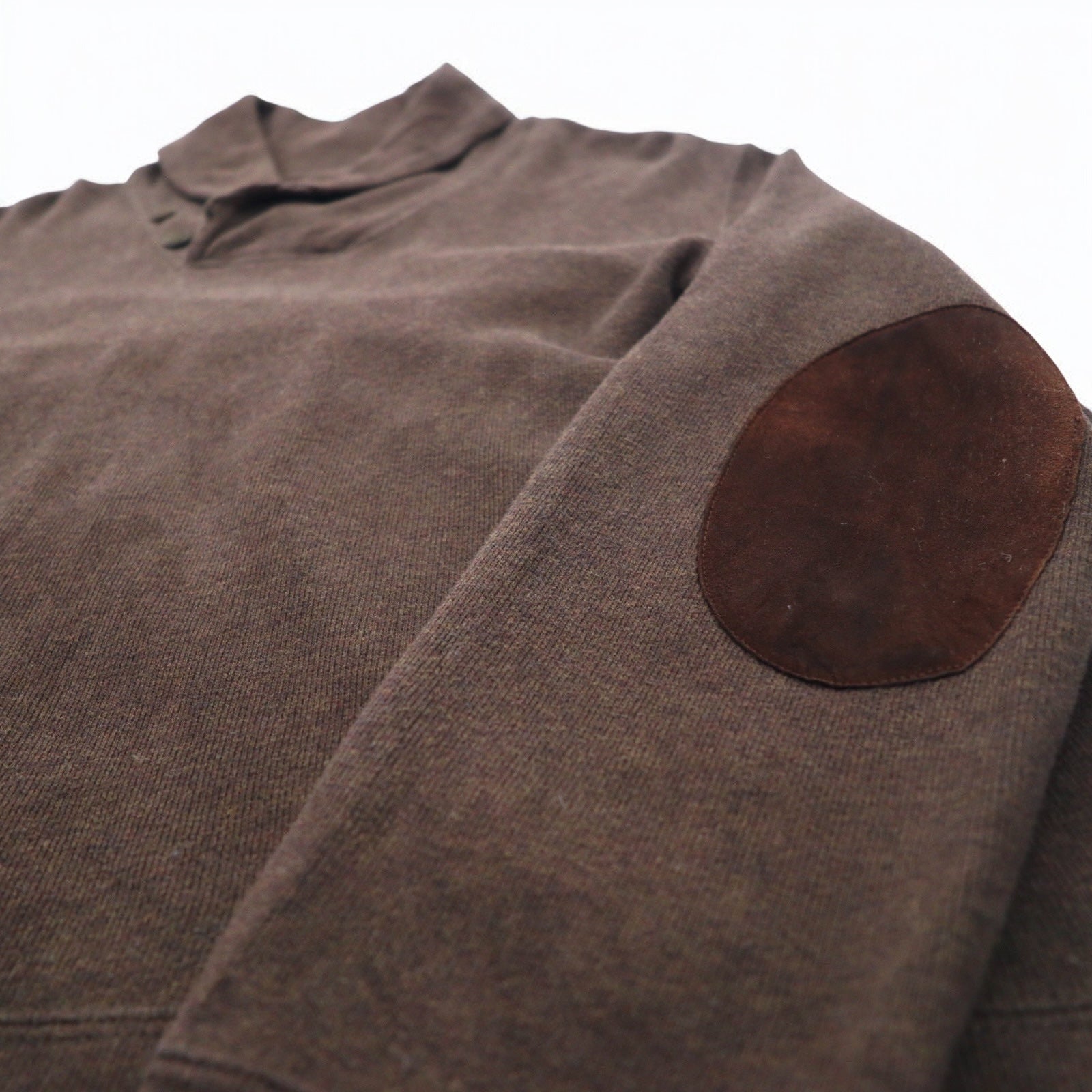 Polo by Ralph Lauren maglione con colletto a scialle e toppe sui gomiti, taglia XL, marrone, con ricamo piccolo pony