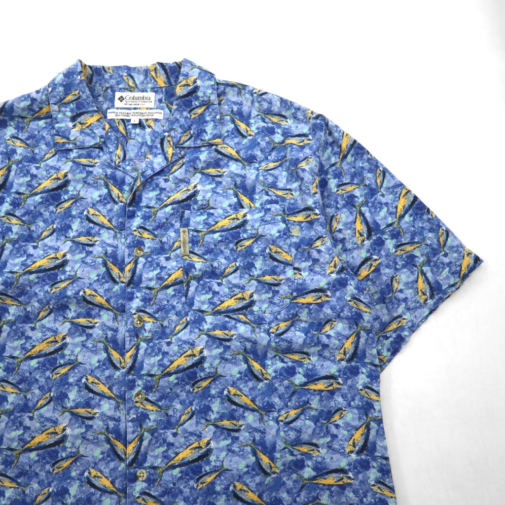 Columbia anni '00 Trawler's Vest Camicia a Maniche Corte con Colletto Aperto Aloha L Blu Fantasia Pesci FM7011