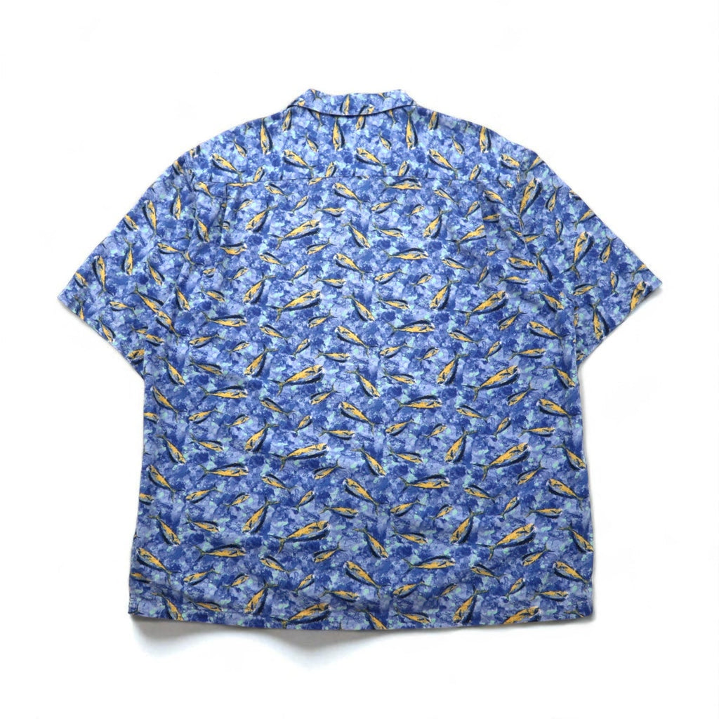 Columbia anni '00 Trawler's Vest Camicia a Maniche Corte con Colletto Aperto Aloha L Blu Fantasia Pesci FM7011