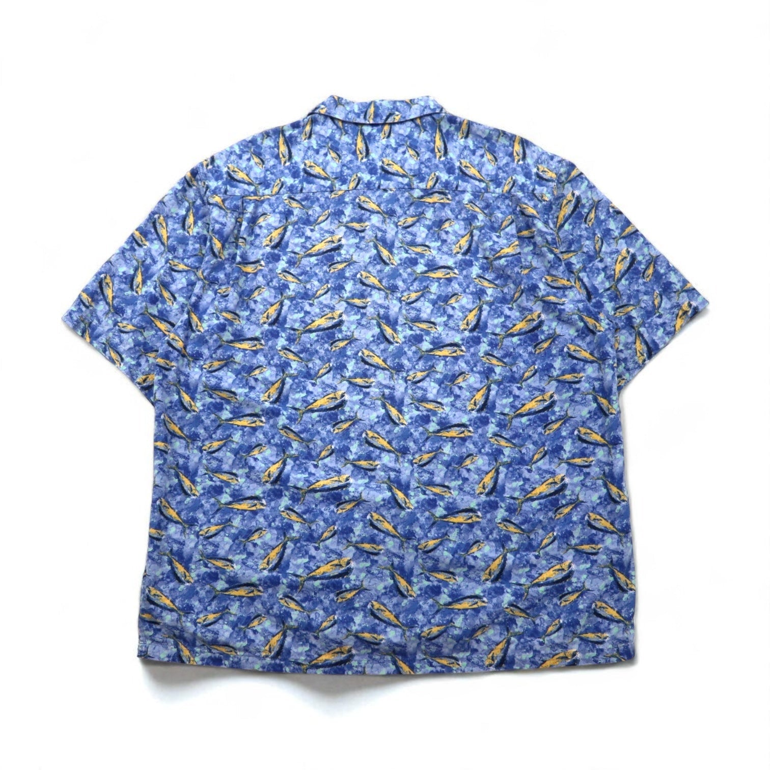 Columbia anni '00 Trawler's Vest Camicia a Maniche Corte con Colletto Aperto Aloha L Blu Fantasia Pesci FM7011
