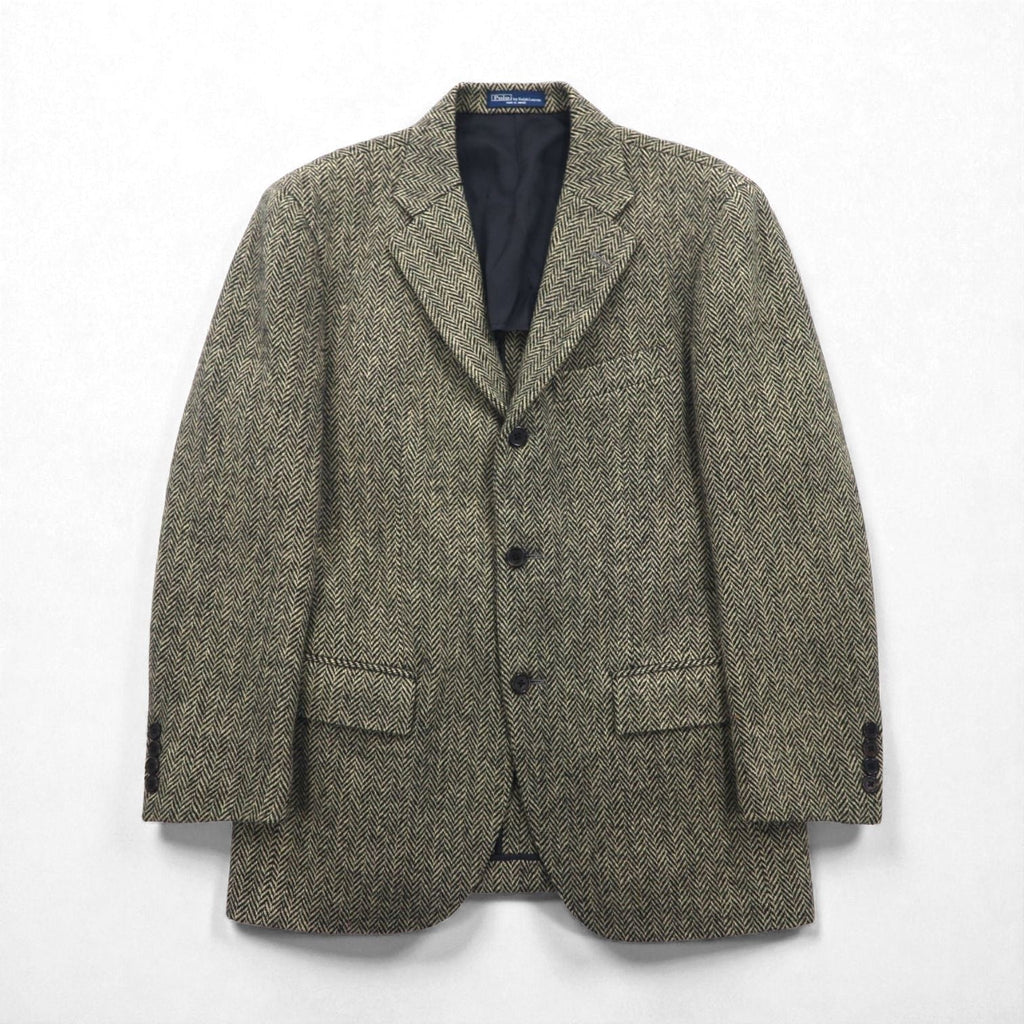 Polo Ralph Lauren 90年代 日本製 ヘリンボーン ツイード 3B テーラードジャケット M グレー ウール