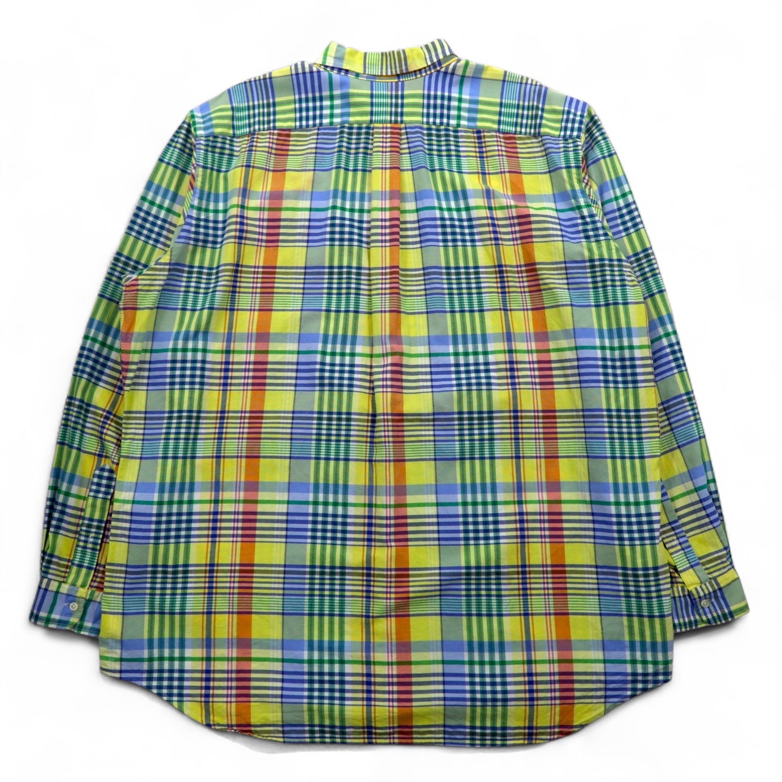 RALPH LAUREN Camicia Button-Down 2XL Gialla A Quadri Oversize Ricamo Piccolo Pony