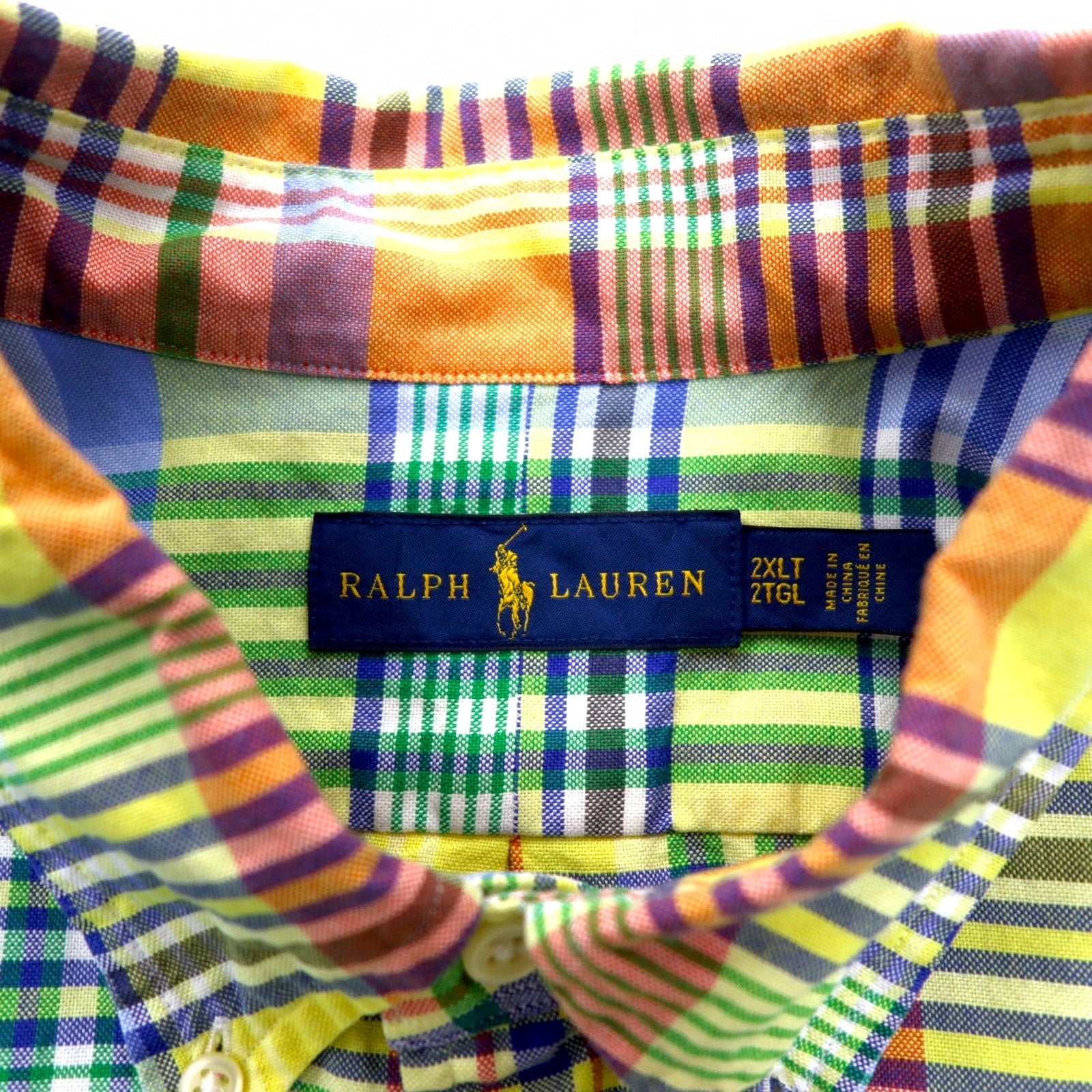 RALPH LAUREN Camicia Button-Down 2XL Gialla A Quadri Oversize Ricamo Piccolo Pony