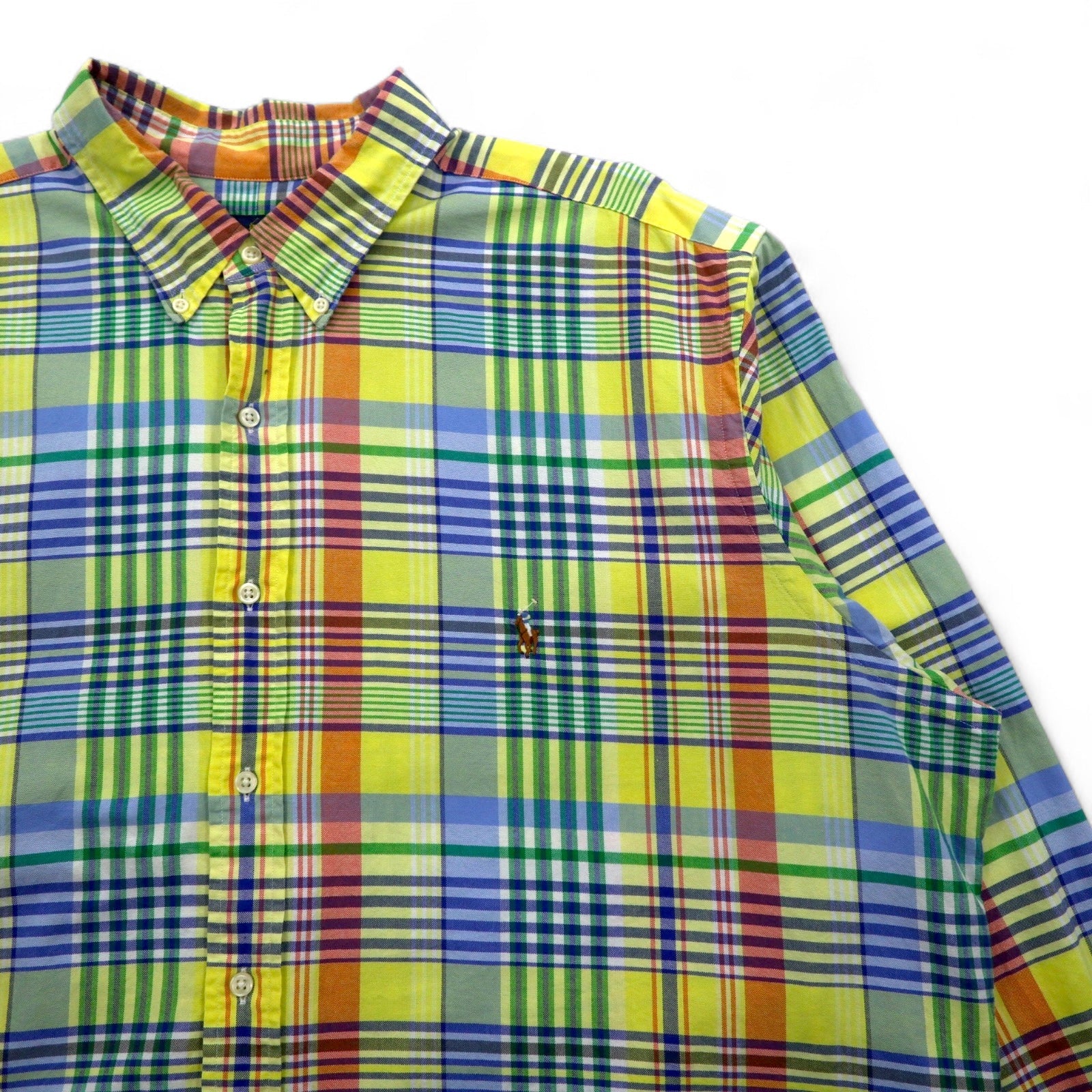 RALPH LAUREN Camicia Button-Down 2XL Gialla A Quadri Oversize Ricamo Piccolo Pony
