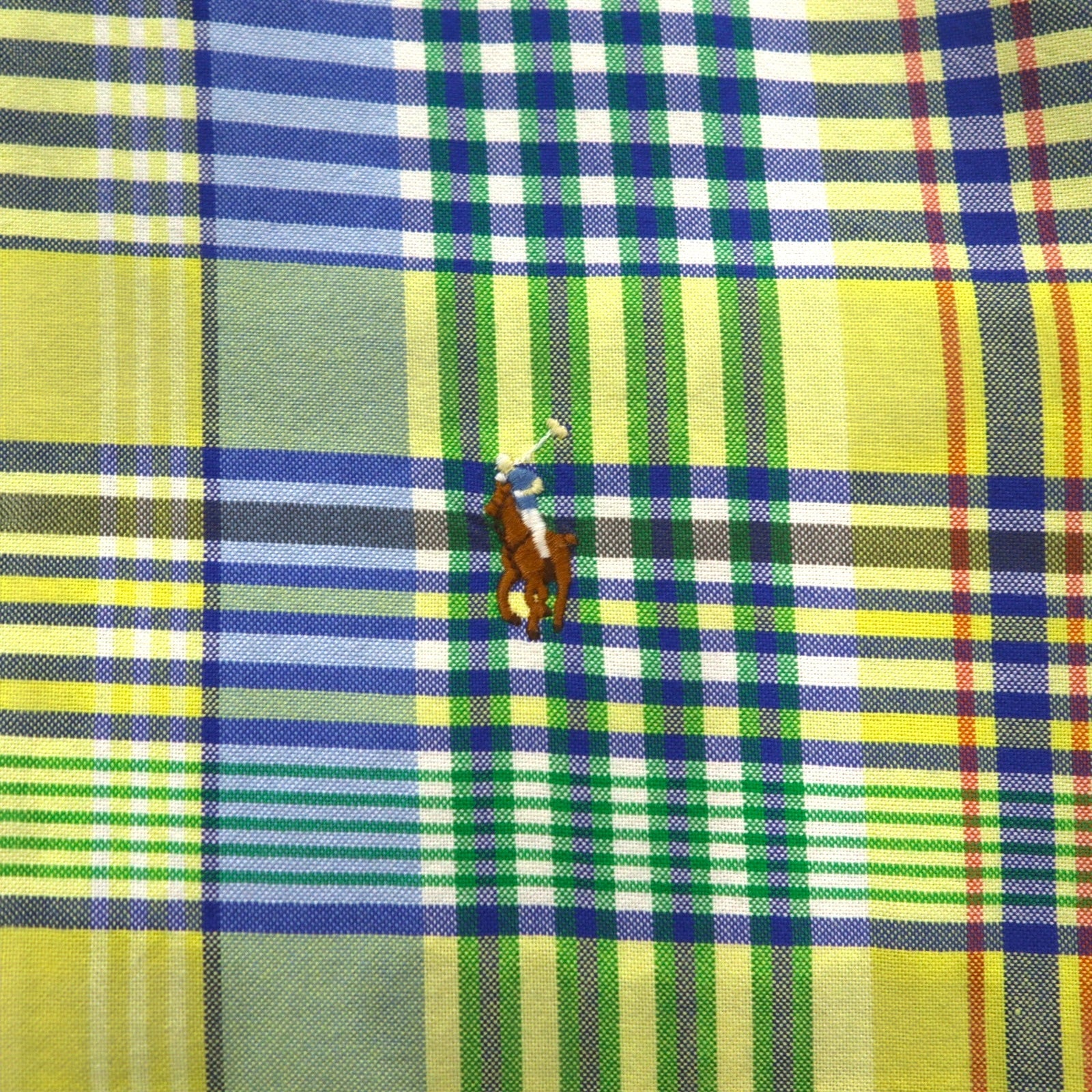 RALPH LAUREN Camicia Button-Down 2XL Gialla A Quadri Oversize Ricamo Piccolo Pony