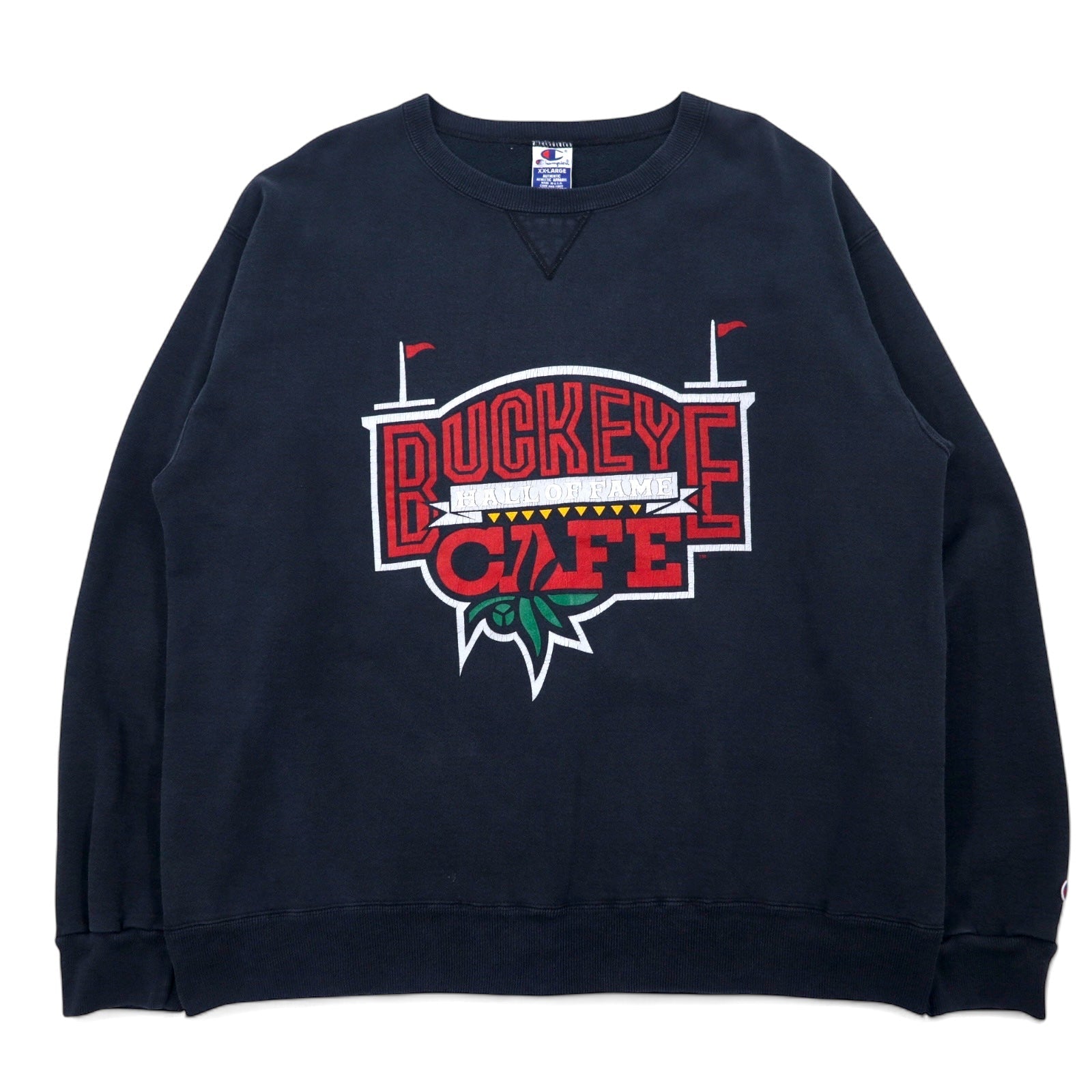 Champion Anni '90 USA Made Stampa Felpa XXL Nera Cotone BUCKEYE CAFE